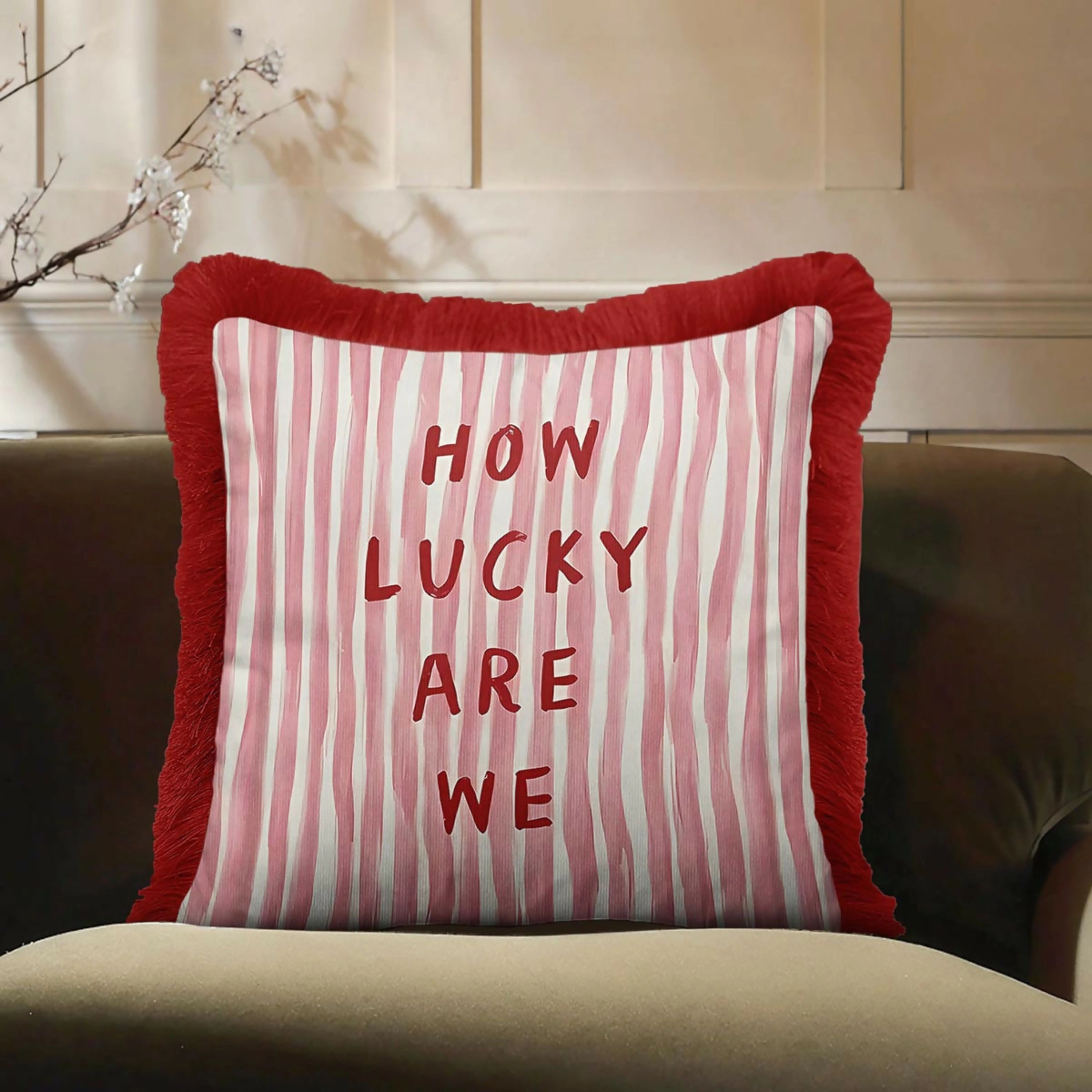 Wear Sierra Red and White Striped Fringed Set of 2 Throw Pillow Cover