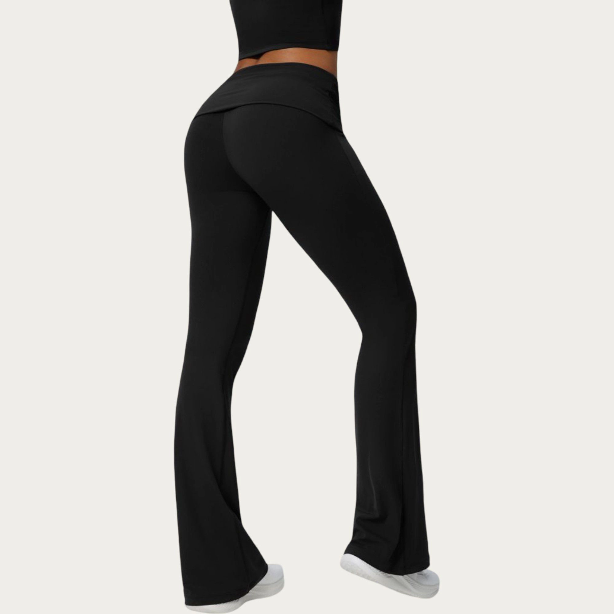 Anna-Kaci Active Women's Foldover Waist Flare Leggings with Smooth Stretch Knit Fabric