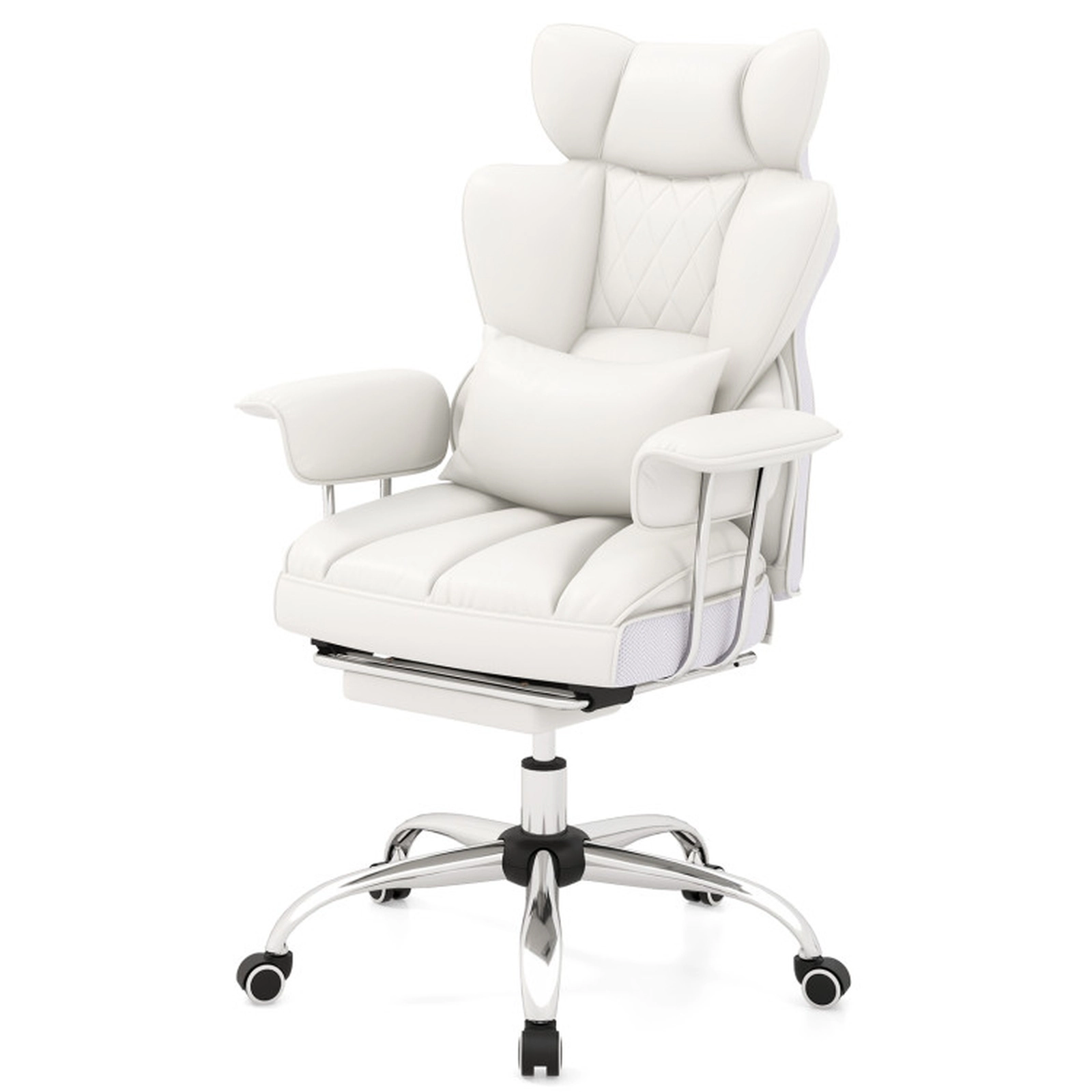 SUGIFT High Back Retractable Footrest PU Leather Executive Office Chair 29-in x 27.5-in x 45-in 400-lb Capacity White