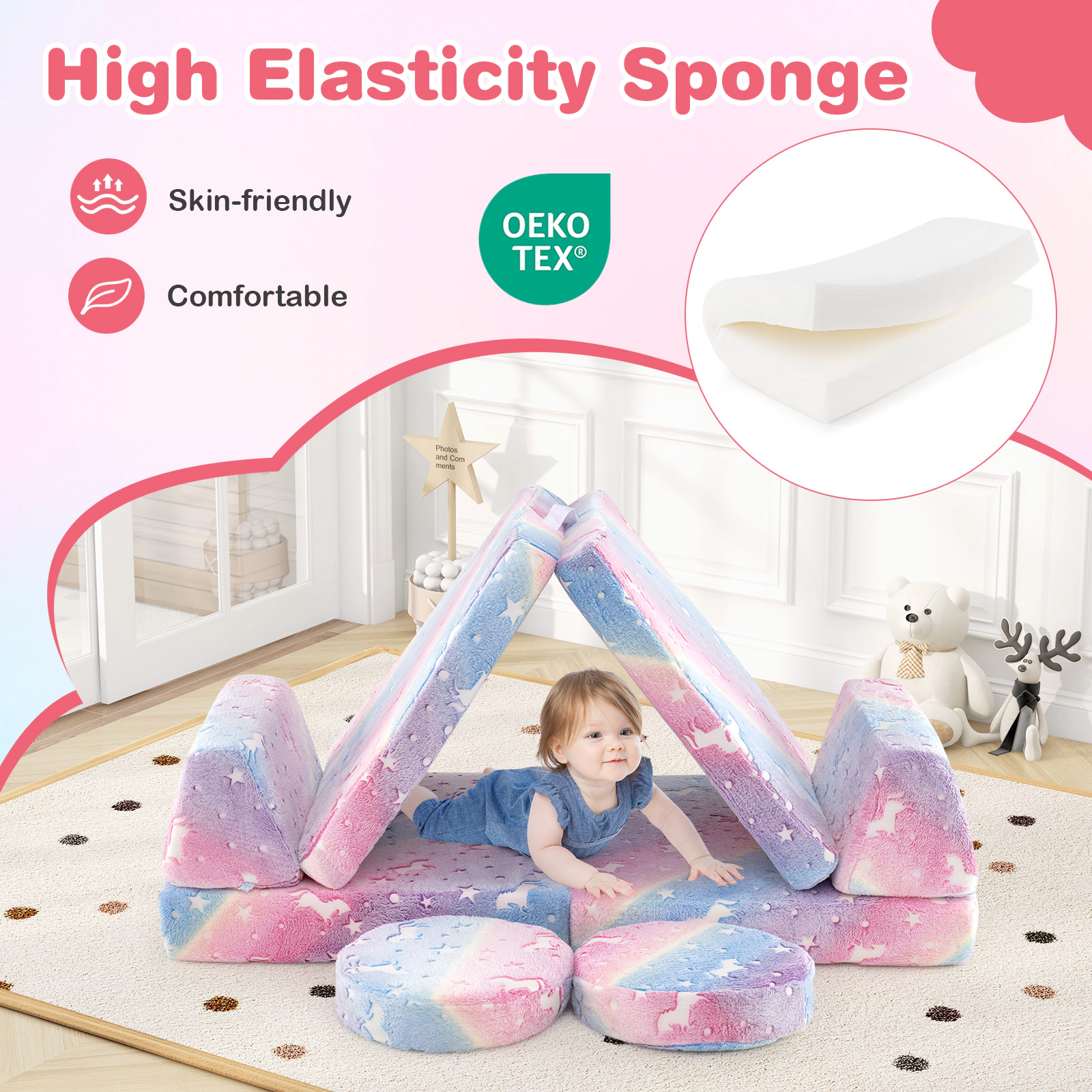 SUGIFT Glow in the Dark Pattern and Carry Handles Modular Kids Play Couch Set