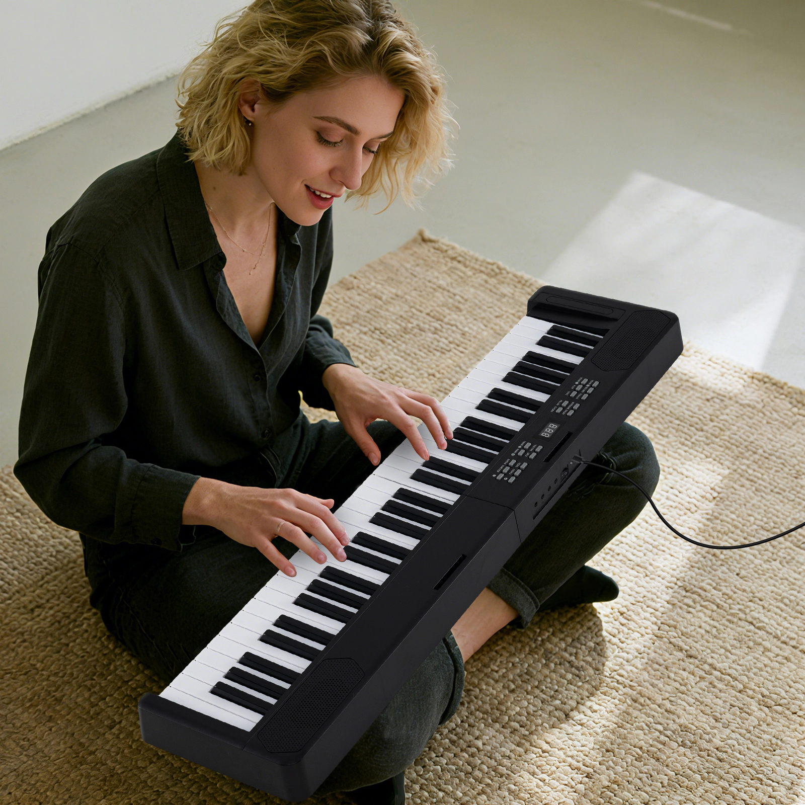 SUGIFT 61-Key Full-Size Electronic Piano Keyboard with MIDI and Split Function 37-in Unfolded 19-in Folded 7-lb Black