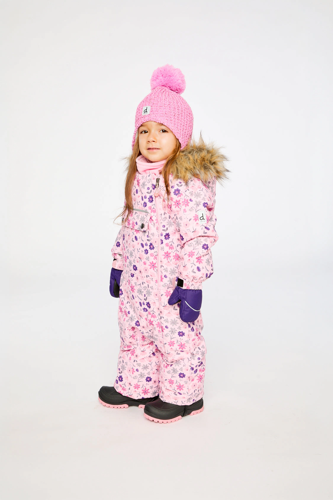 Deux par Girls Mini Flower Print One Piece Snowsuit Adapted for Car Seats with Detachable Hood