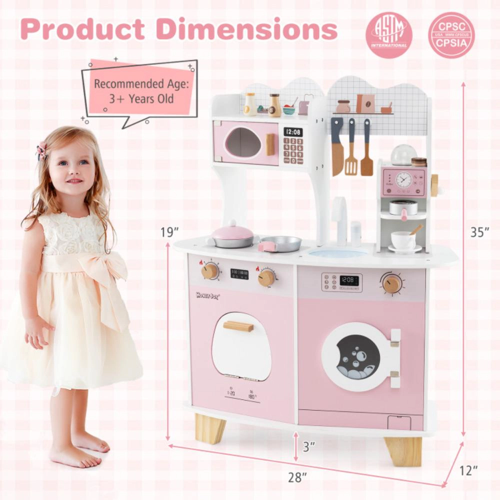 Hivvago Wooden Kids Kitchen Playset with Coffee Maker for kids-Pink