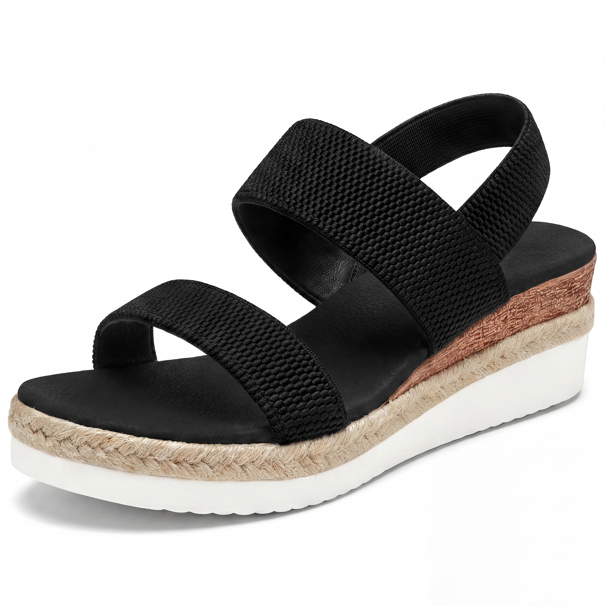 BLISSFUL STEP Women's Solid Color Hollow-out Platform Elastic Band Sandals
