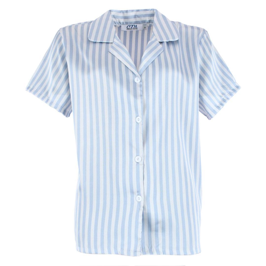 CTM Women's Striped Satin Short Sleeve Pajama Set