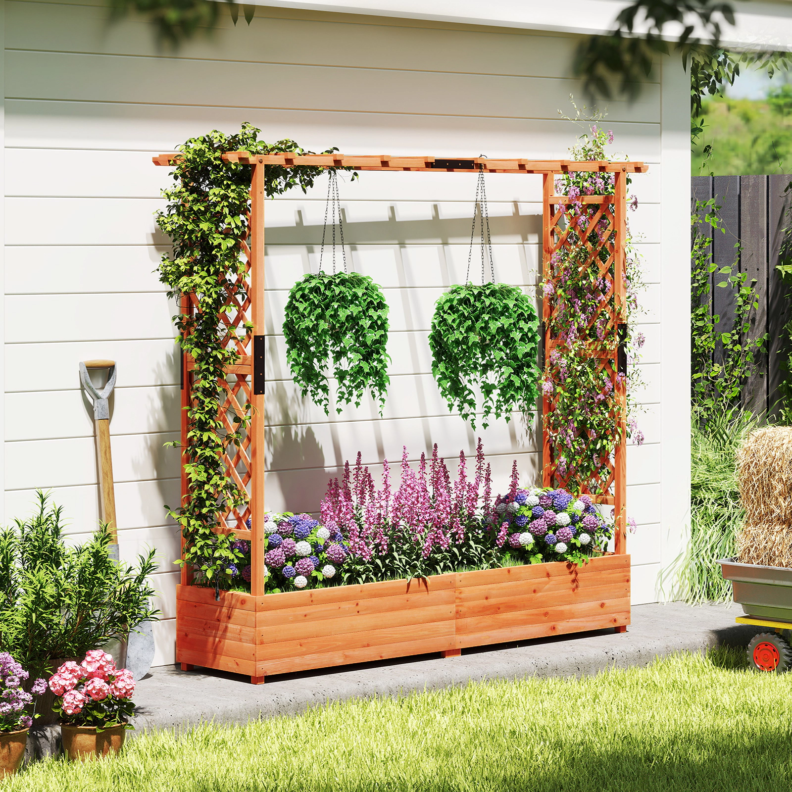 SlickBlue Orange 77 Inch Outdoor Wooden Planter Box with Climbing Trellises