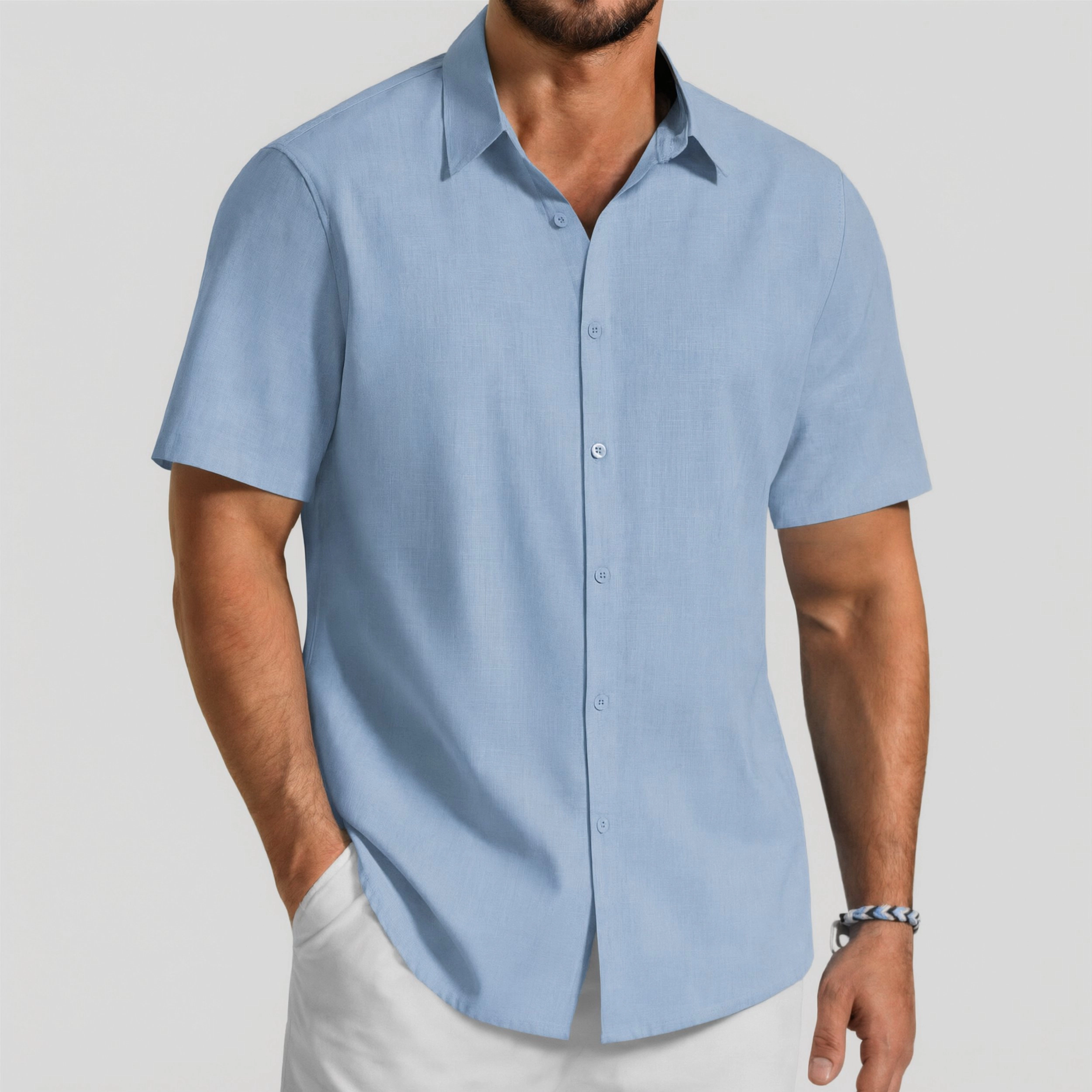 COOFANDY Mens Short Sleeve Button Down Shirts  Lapel V Neck Casual Loose Tops
