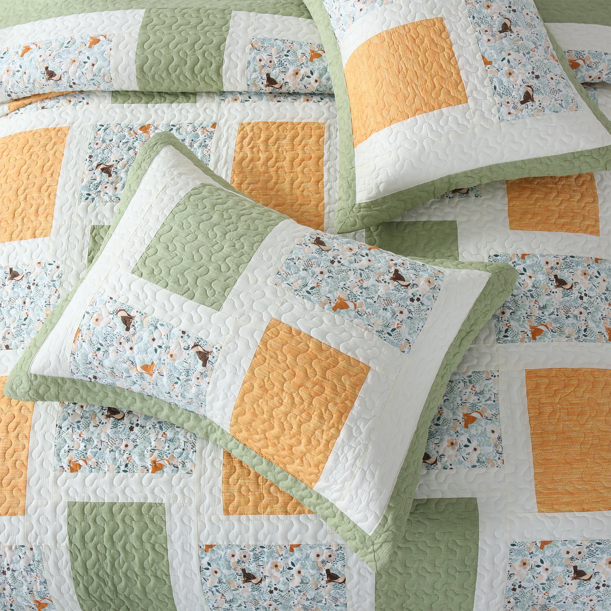MarCielo 3 Piece Cotton Christmas Quilt Set, Farmhouse Bedspread Set