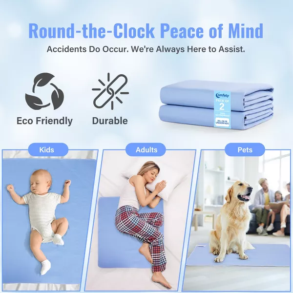 Comfety Washable Underpads, Reusable Absorbent Incontinence Bed Pads for Adults & Seniors, Protective Bedding Shield 4Pc