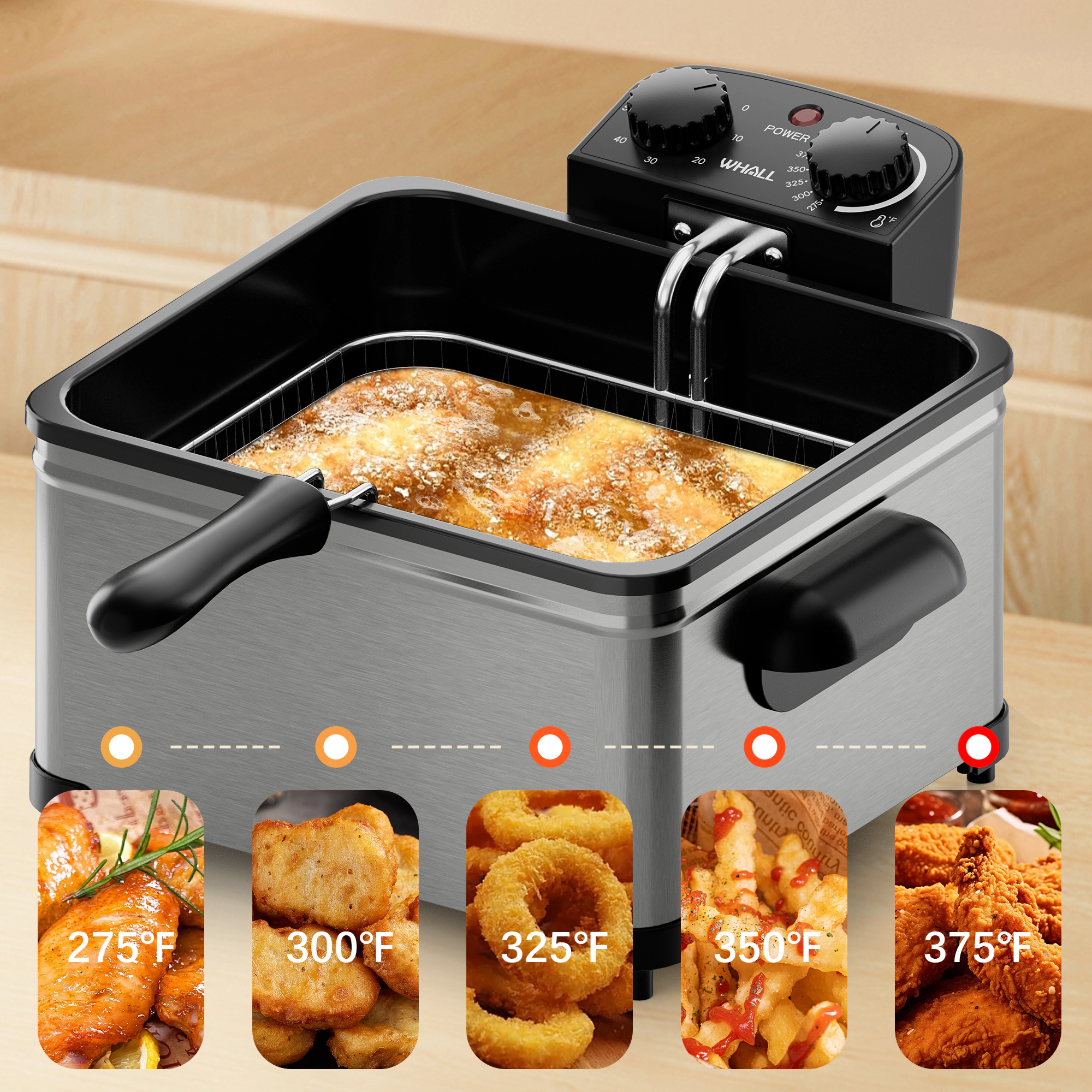 WHALL - 5.3QT Electric Deep Fryer, 1700W Electric Oil Fryer, Triple Baskets, Adjustable Temp,View Window