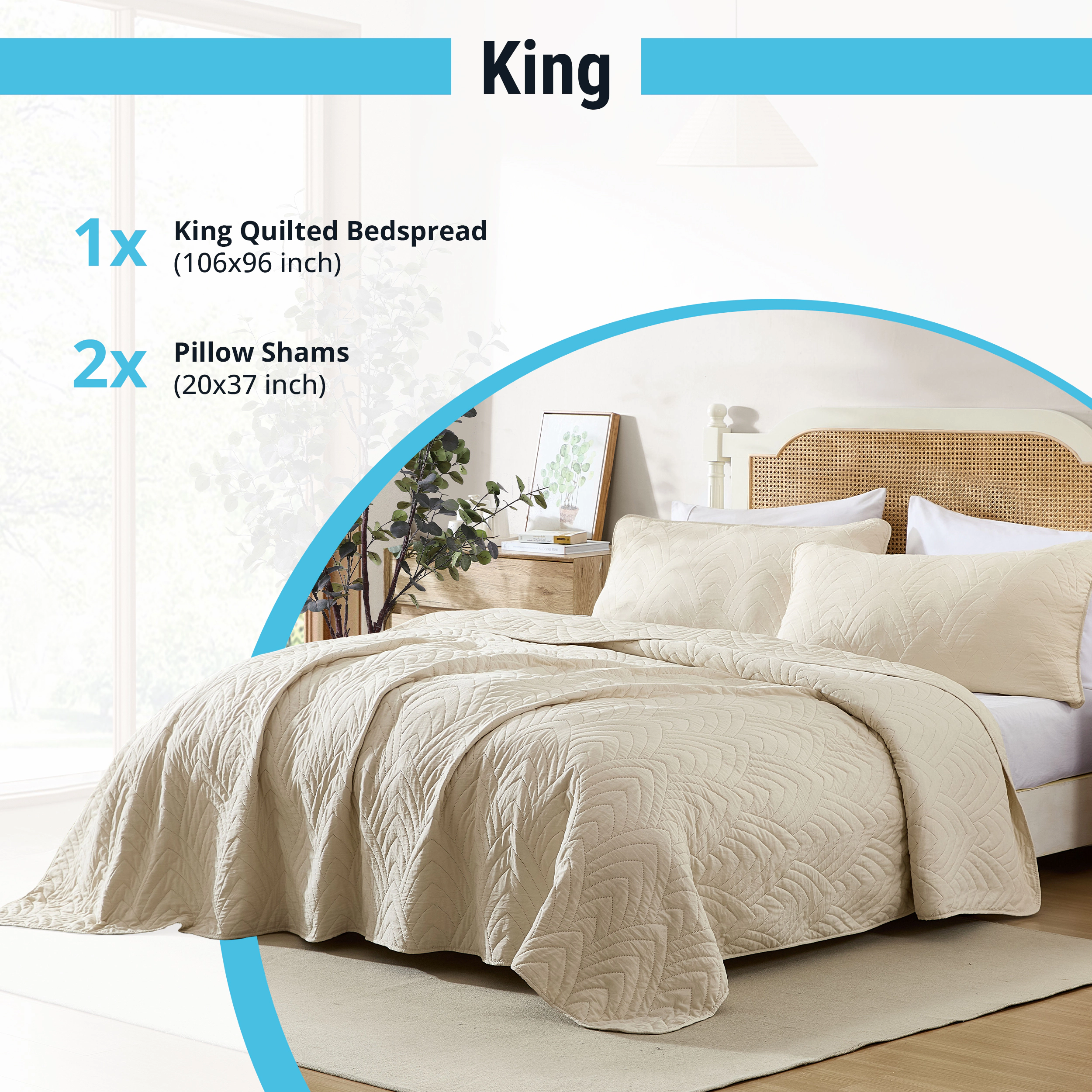 HLC.ME Weston - 3 Piece King Quilt Set, Lightweight Bedspread Coverlet Set