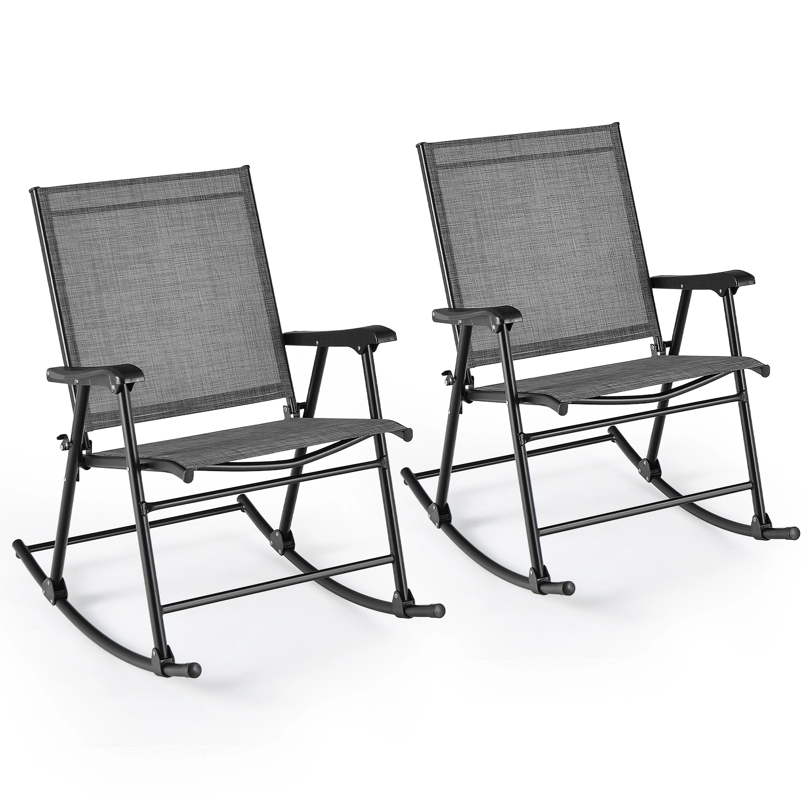 SUGIFT Gray Breathable Seat Fabric Set of 2 Folding Rocking Chairs