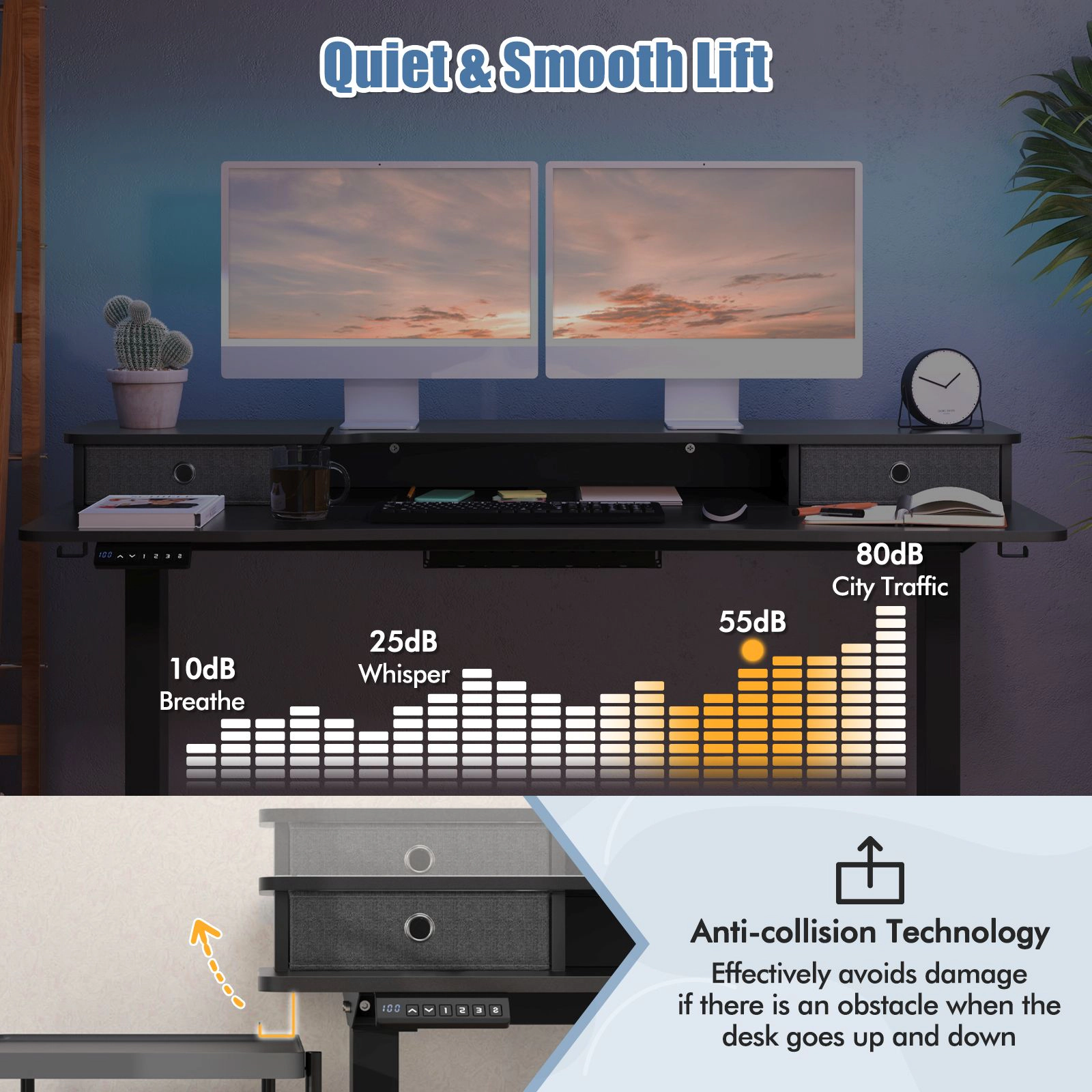 SlickBlue Electric Sit Stand Desk with Dual Drawer Storage