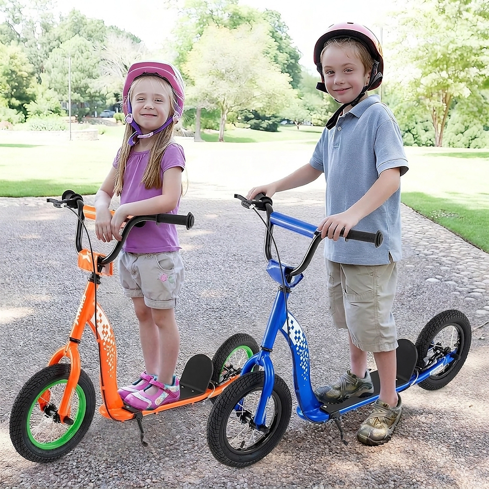 SUGIFT Adjustable Handlebar Youth Kick Scooter with 12-in Inflatable Wheels 165-lb Capacity Ages 8-12 Orange