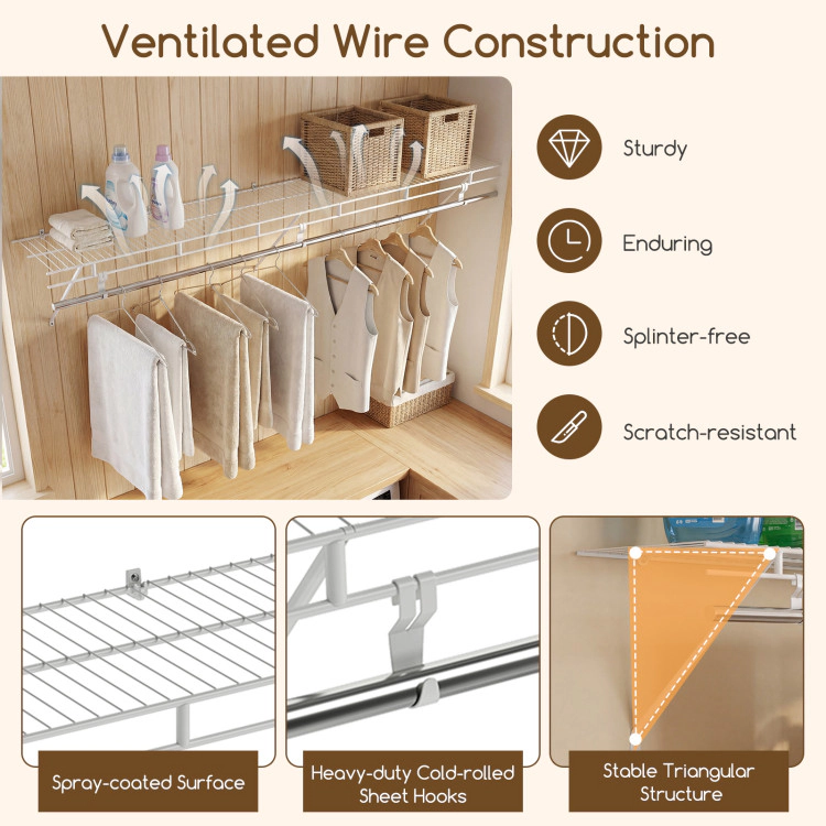 Hivvago Closet Shelves Wall Mounted with Hanging Rod for Laundry Room