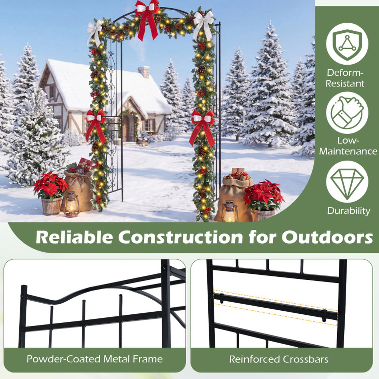 SUGIFT 7.5-Ft Garden Arbor Heavy-Duty Arch Trellis with Curved Roof 90-in Tall Black