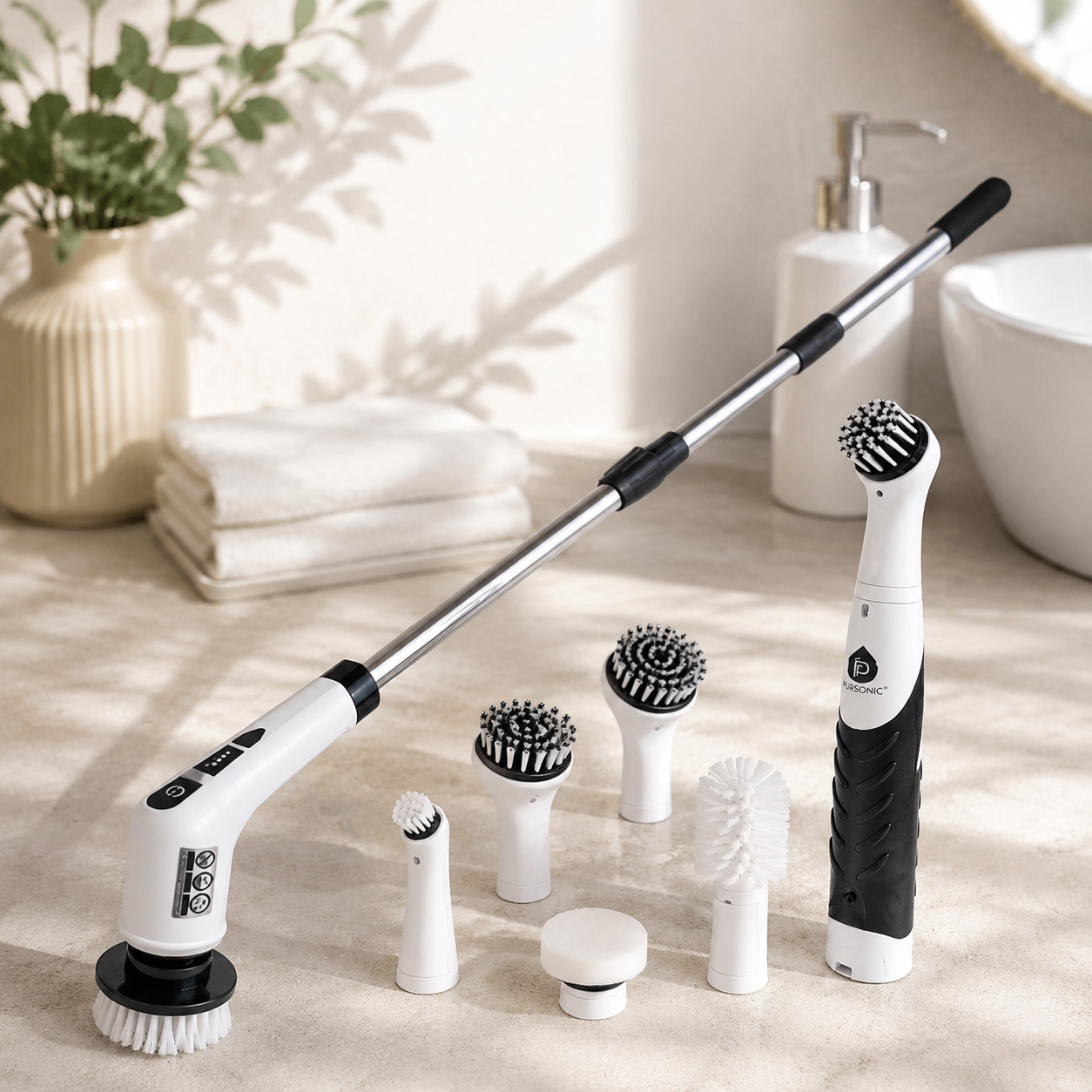 Pursonic Unisex Cordless Cleaning Scrubber Bundle with Rechargeable Power Scrubber, 12 Brush Heads & Multi-Surface Tools