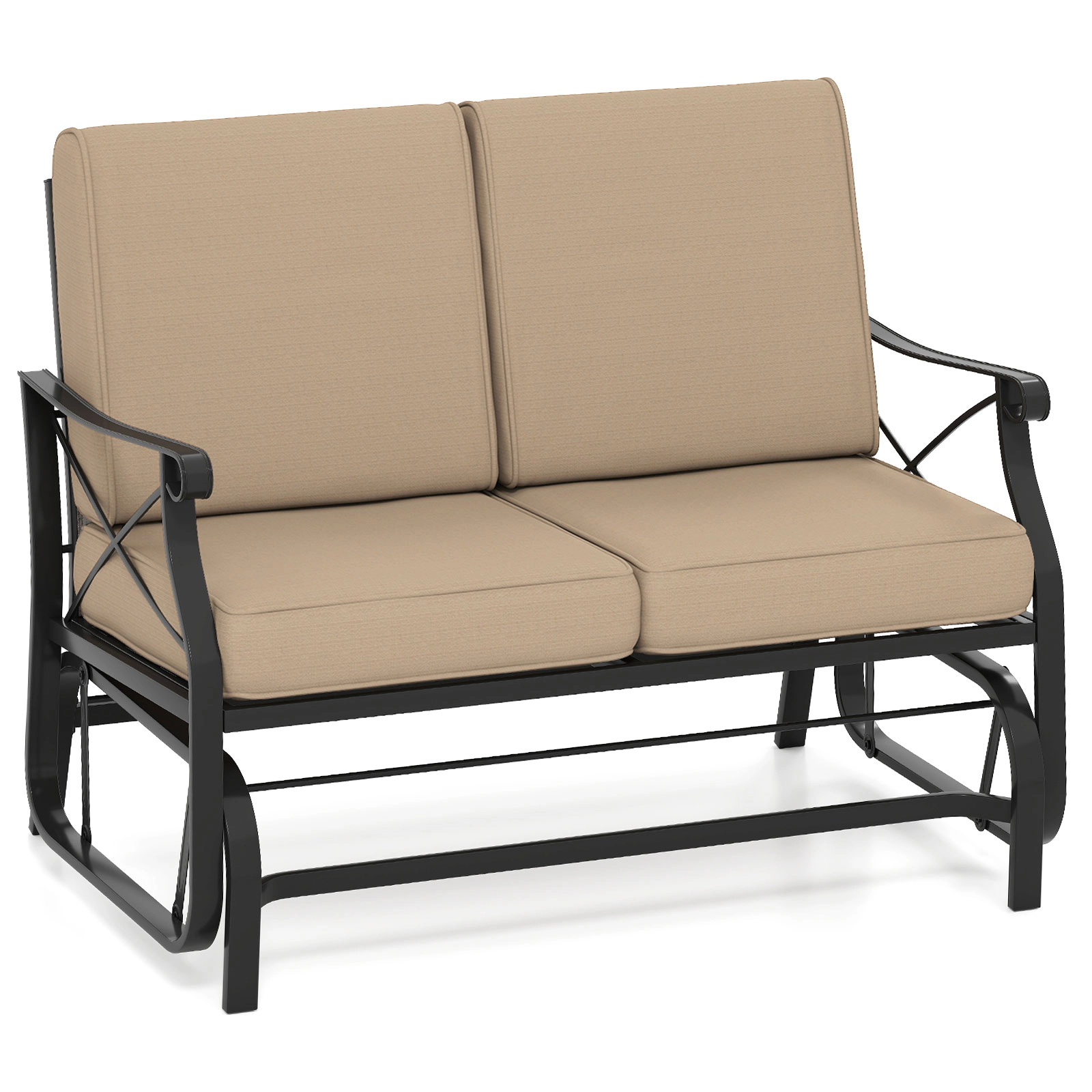 LJG Outdoor 2-Person Glider Rocking Chair Loveseat with Thick Cushions and Metal Frame