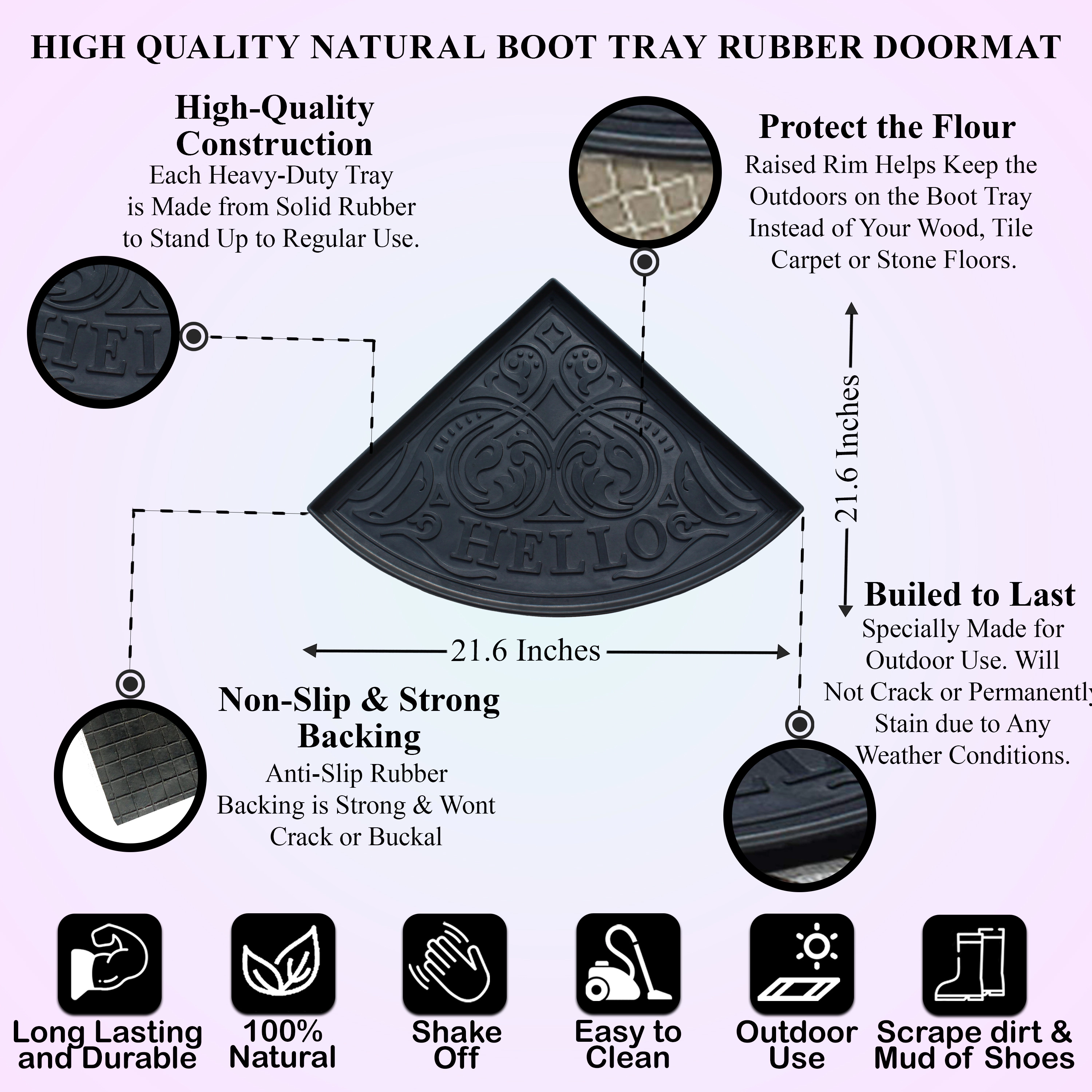 A1 Home Collection Heavy Duty Rubber Boot Tray Multi-Purpose Non-Slip Shoe Mat, Hello Triangle, 21.6 x 21.6 Inches