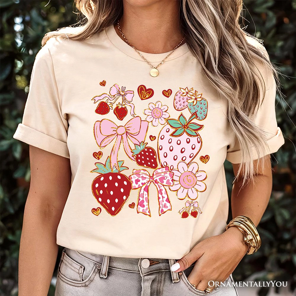 OrnamentallyYou Womens Boho Strawberry Coquette T-Shirt
