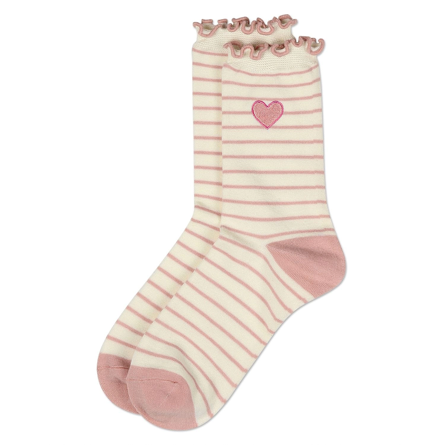 MeMoi Women's Embroidered Heart Striped Crew Socks