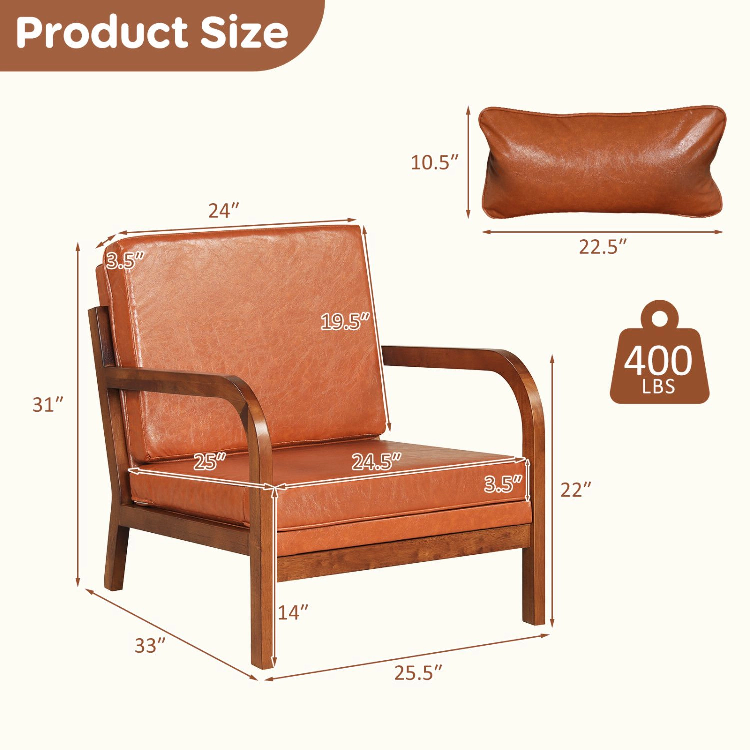 SlickBlue Unisex Modern Upholstered Accent Chair With Lumbar Pillow