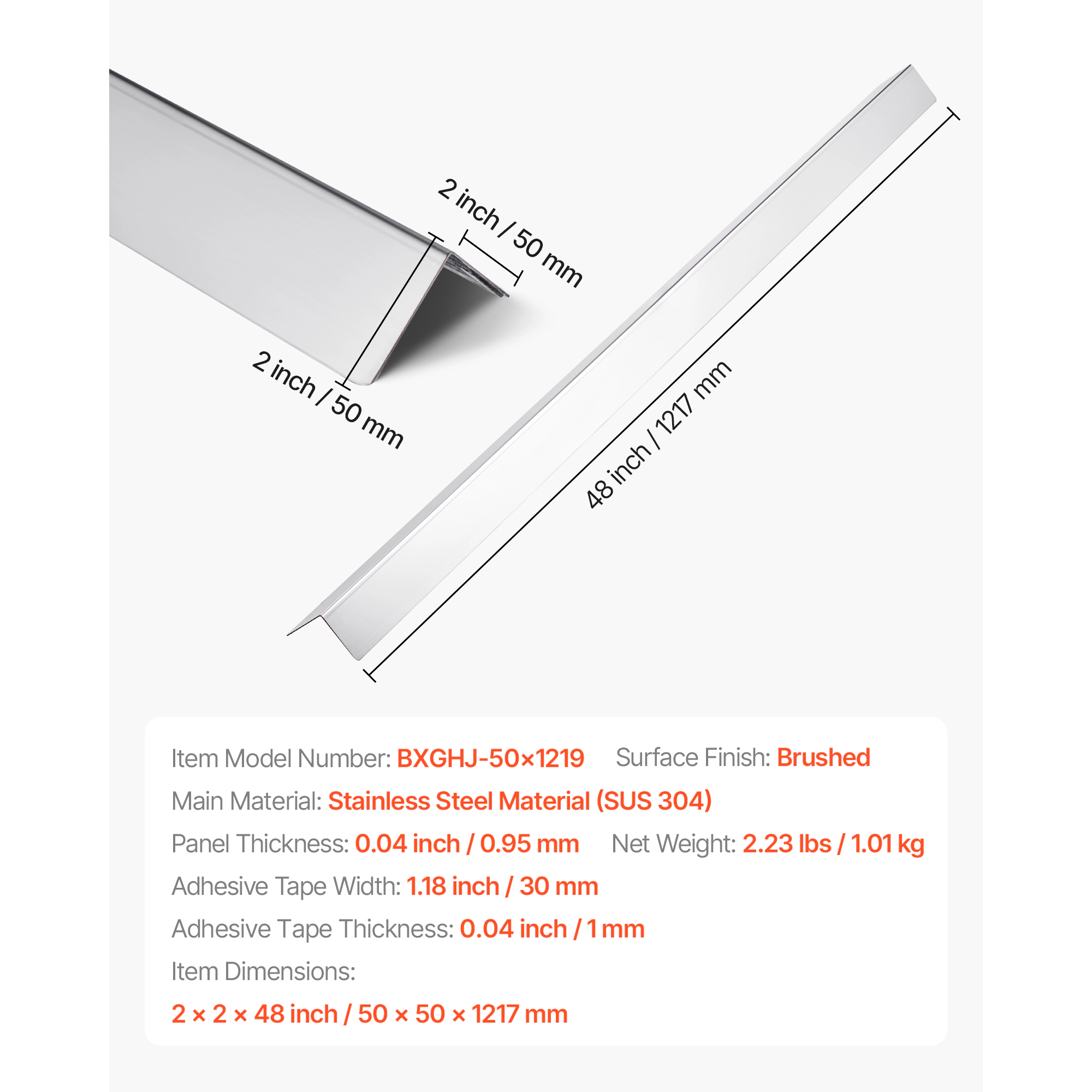 HONGGE 304 Stainless Steel Wall Corner Protectors, 2 x 2 x 48 Inch