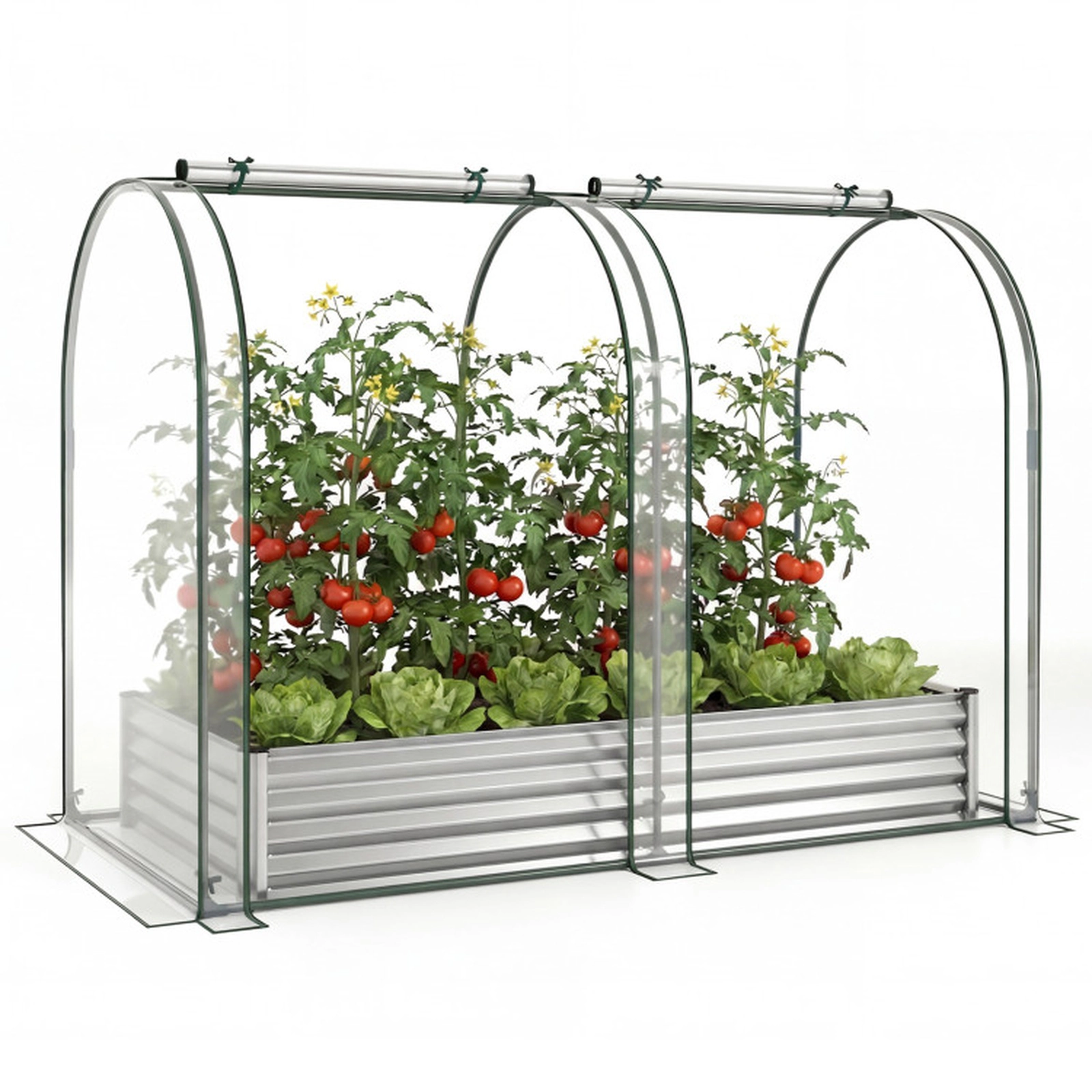 SUGIFT 6-ft x 3-ft 130-gal Galvanized Raised Garden Bed with PVC Greenhouse Cover and 2 Roll-Up Windows