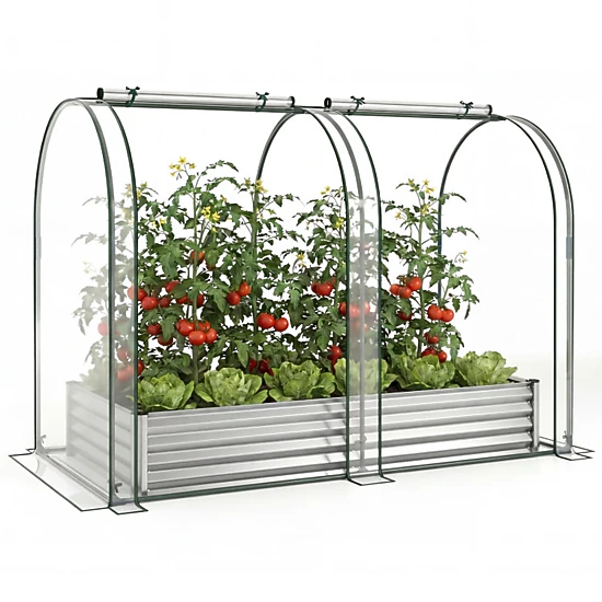 SUGIFT 6-ft x 3-ft 130-gal Galvanized Raised Garden Bed with PVC Greenhouse Cover and 2 Roll-Up Windows