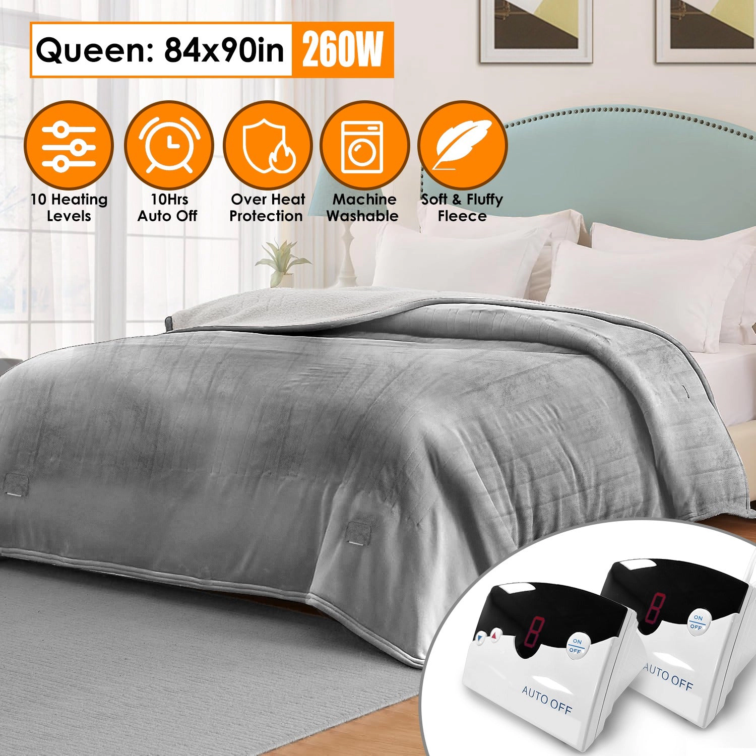 GBruno Dual-Control Heated Fleece Blanket