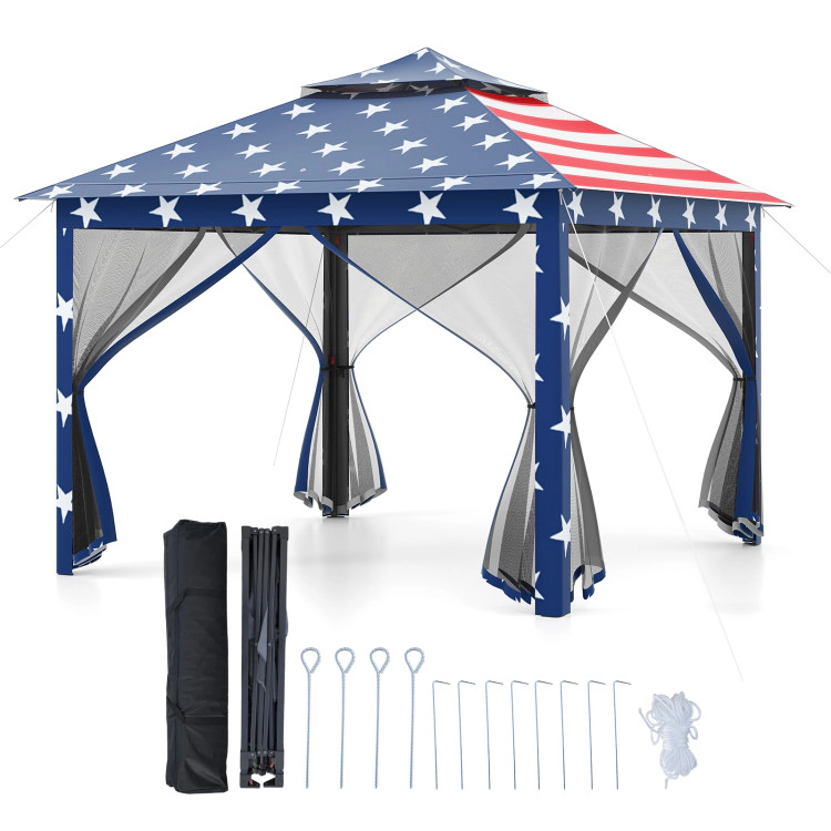 Hivvago 2-Tier Pop-Up Gazebo Tent with Portable Canopy and Mesh Walls