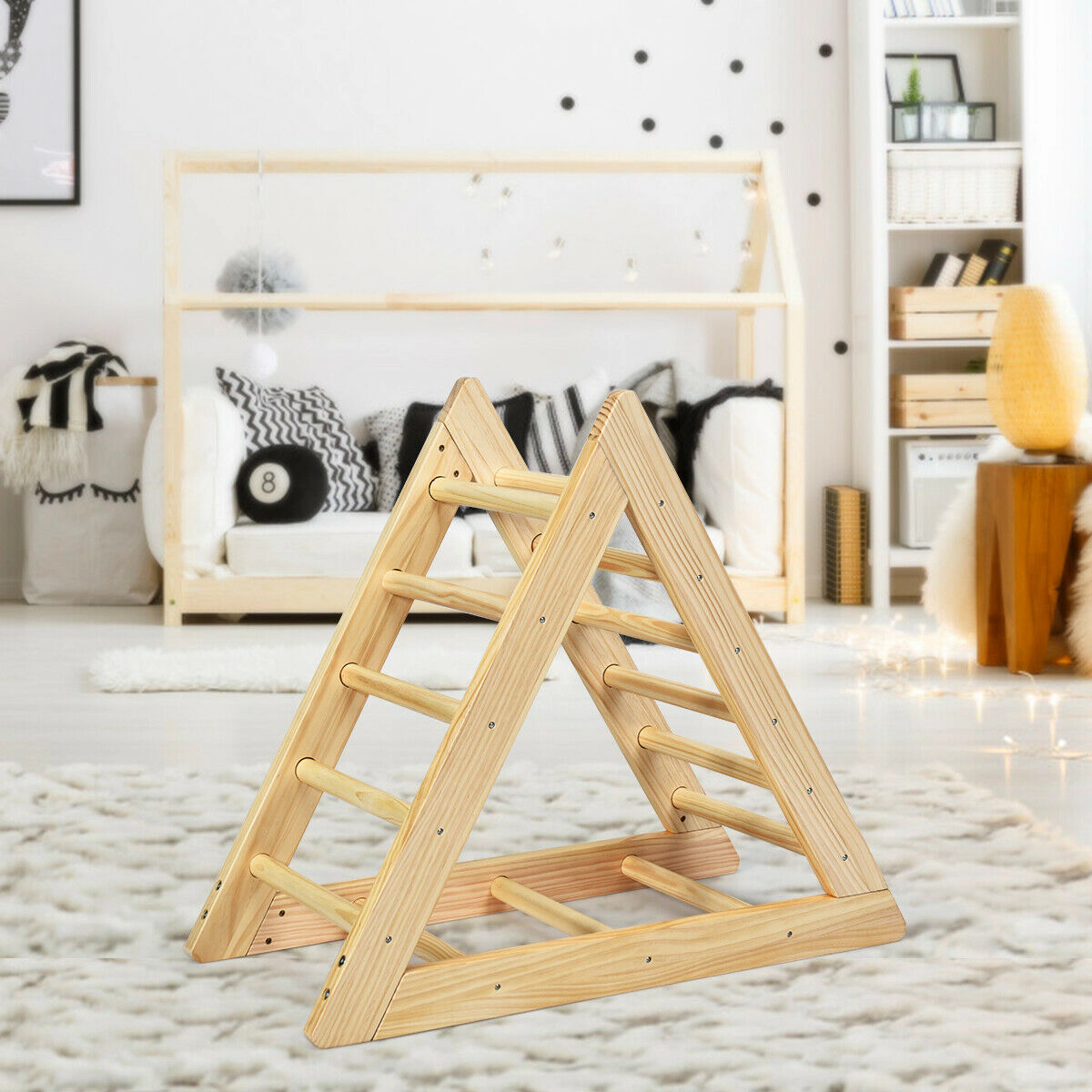LJG Wooden Triangle Climber for Toddler Step Training