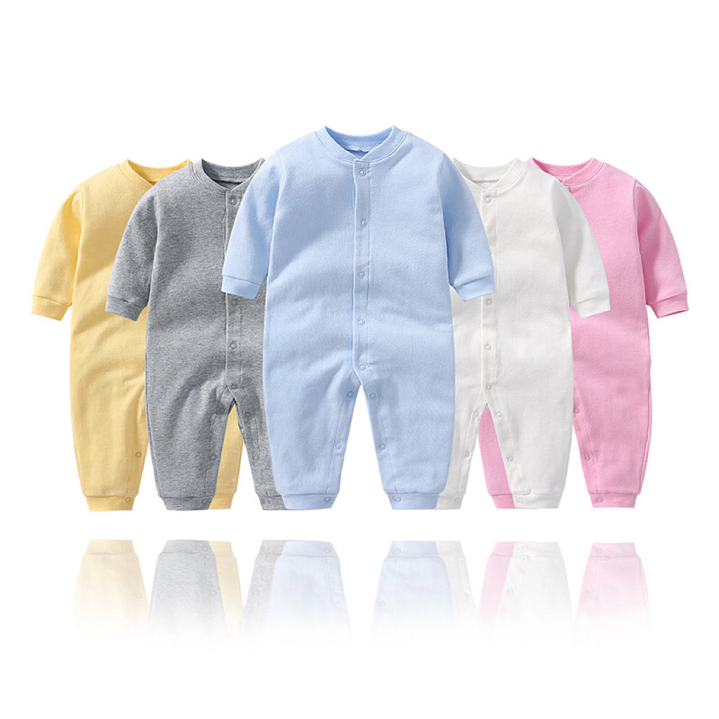MyKids-USA Baby Solid Color Single Breasted Design Long Sleeve Spring Rompers