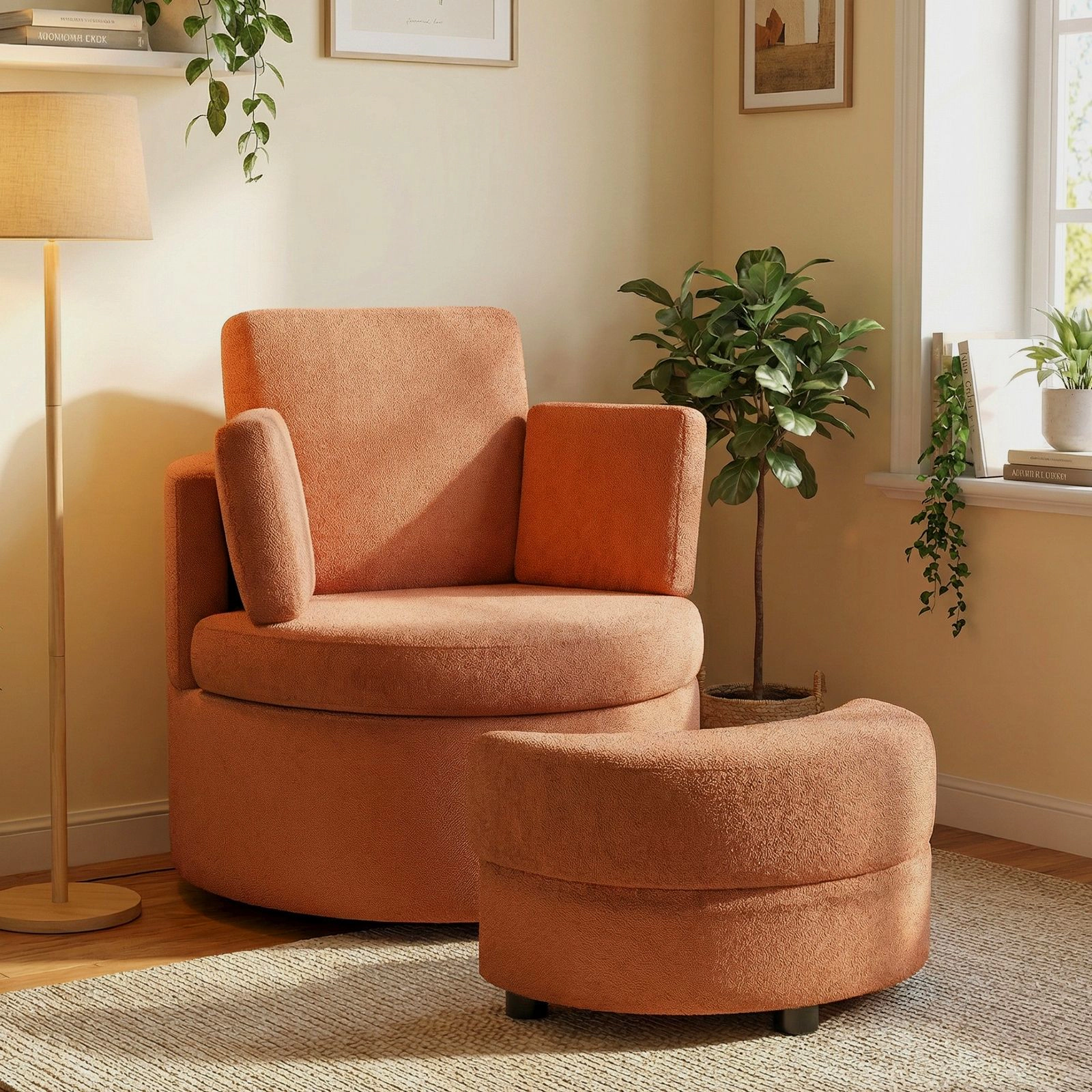 SlickBlue Unisex 360° Swivel Barrel Chair with Storage Ottoman