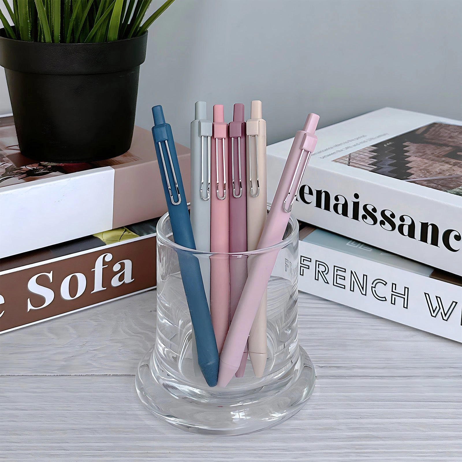 Wrapables Retractable Black Ink Gel Pens, 0.5mm Fine Point for Home and Office, Stormy, Set of 6