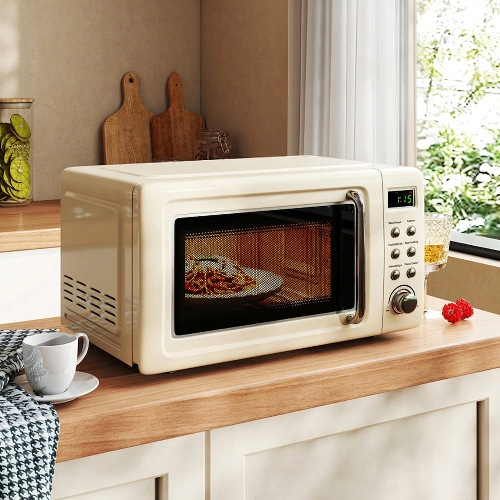 SUGIFT 0.7-cu ft 700W Retro Countertop Microwave Oven with 8 Auto Menus 5 Power Levels and Child Lock