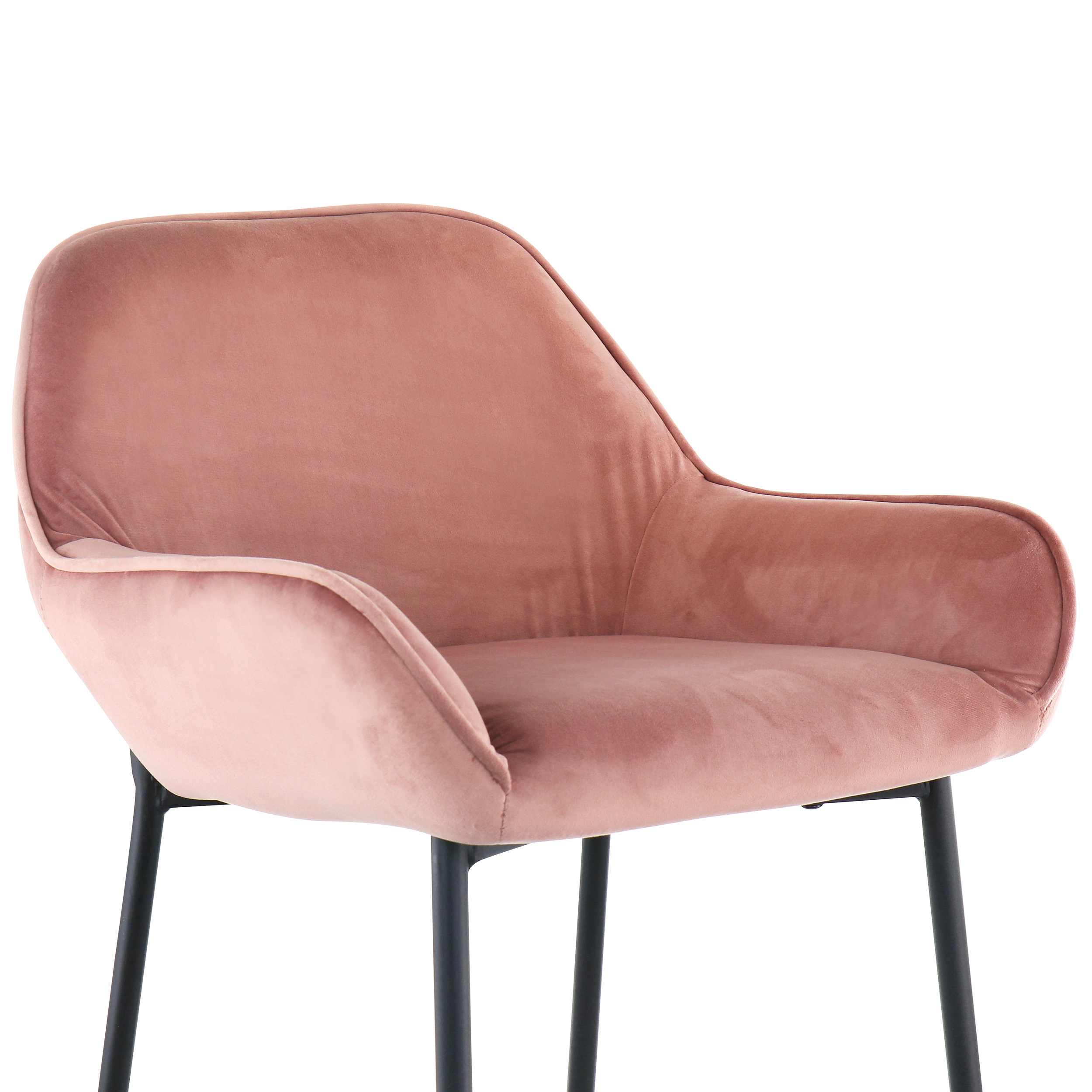 Elama 2 Piece Velvet Bar Stool in Blush Pink with Black Legs