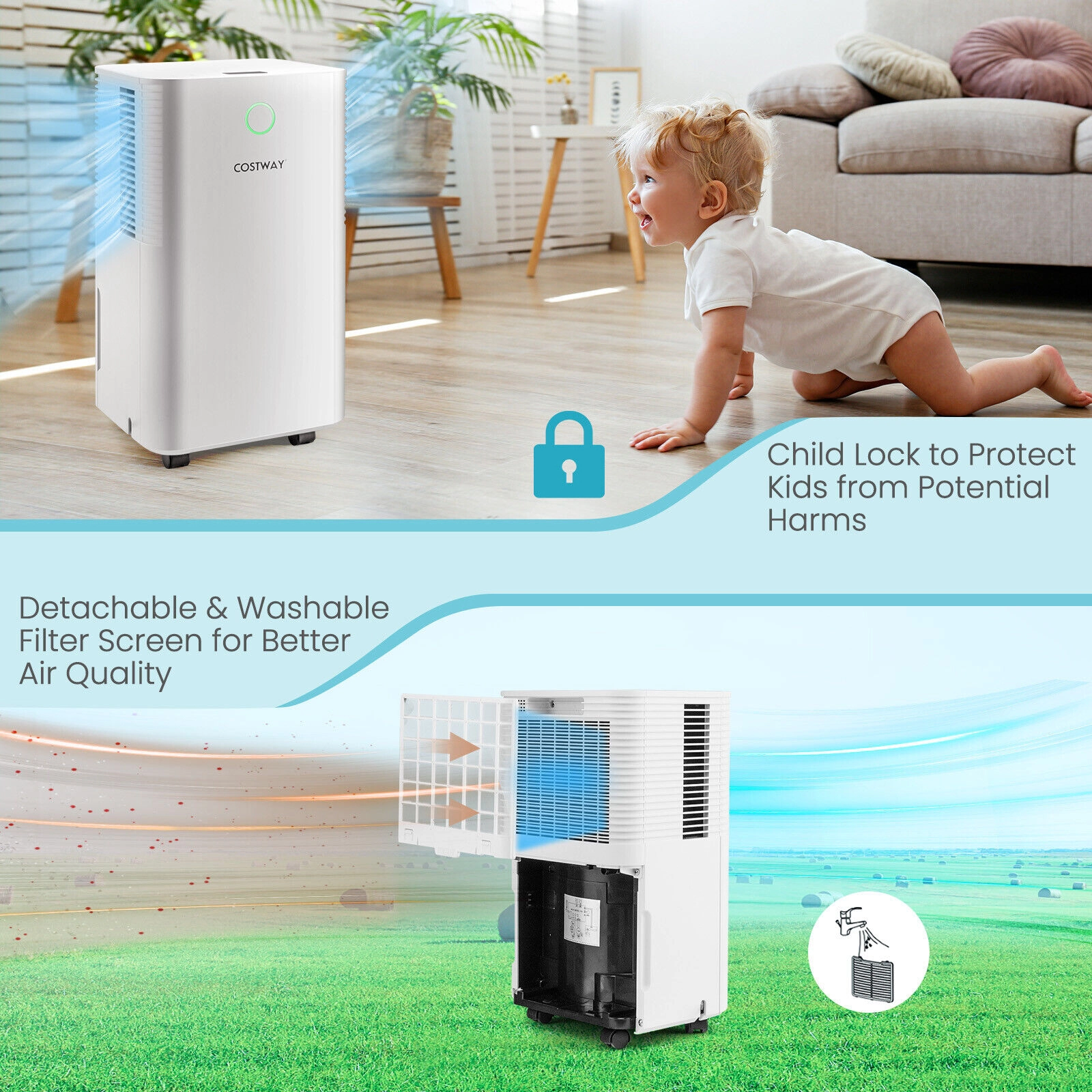 LJG 1750 Sq. Ft 32 Pints Dehumidifier with Auto Defrost and 24H Timer Drain Hose