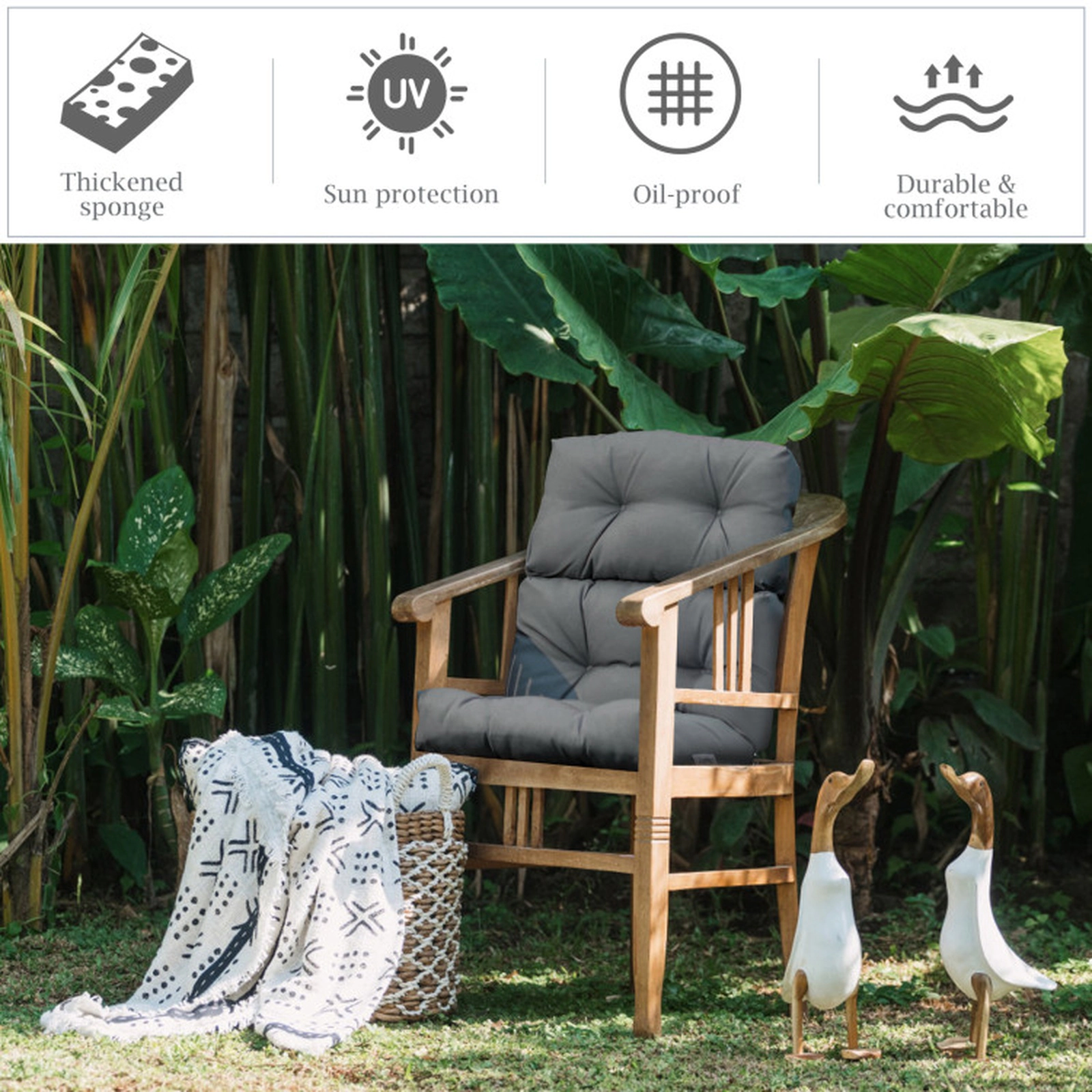 SUGIFT Set of 2 Gray High Back Outdoor Chair Cushions with 3 Adjustable Heights 45.5-in W 22-in D 4.5-in H