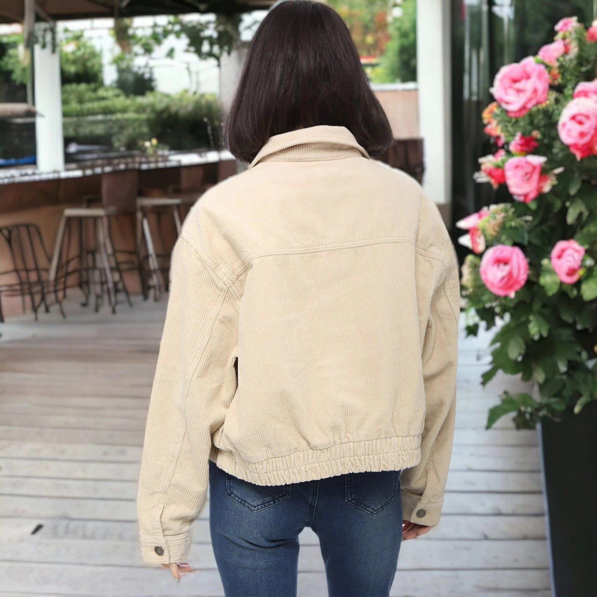 Anna-Kaci Women's Corduroy Collared Long Sleeve Button Down Jacket for Everyday Casual Wear