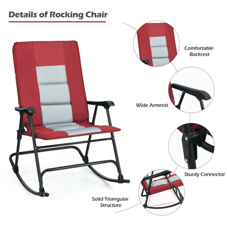Hivvago Foldable Rocking Padded Portable Camping Chair with Backrest and Armrest