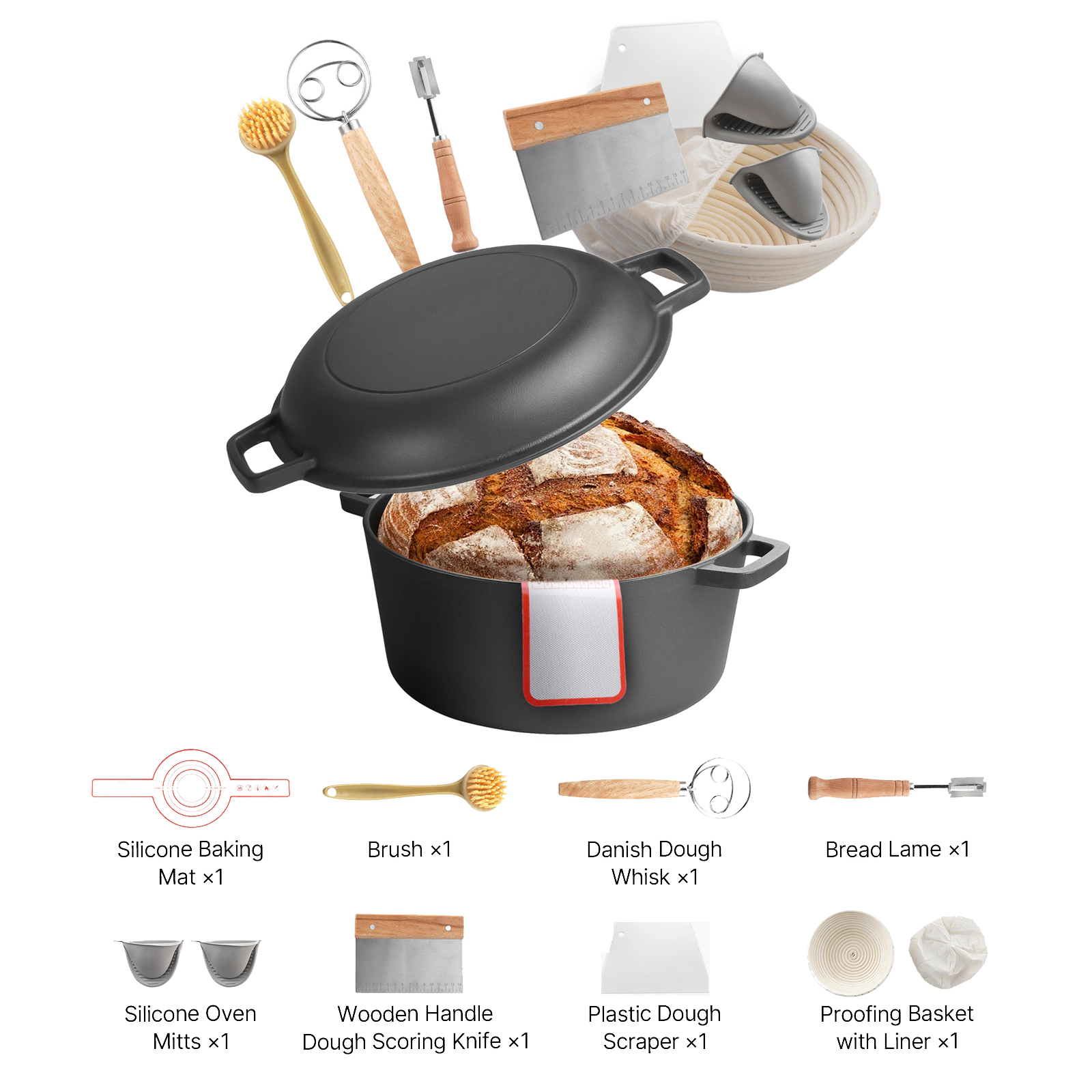HONGGE Enameled Cast Iron Dutch Oven Pot with Lid and Dual Handles Heavy-Duty Durable Cookware Pan Oven Induction