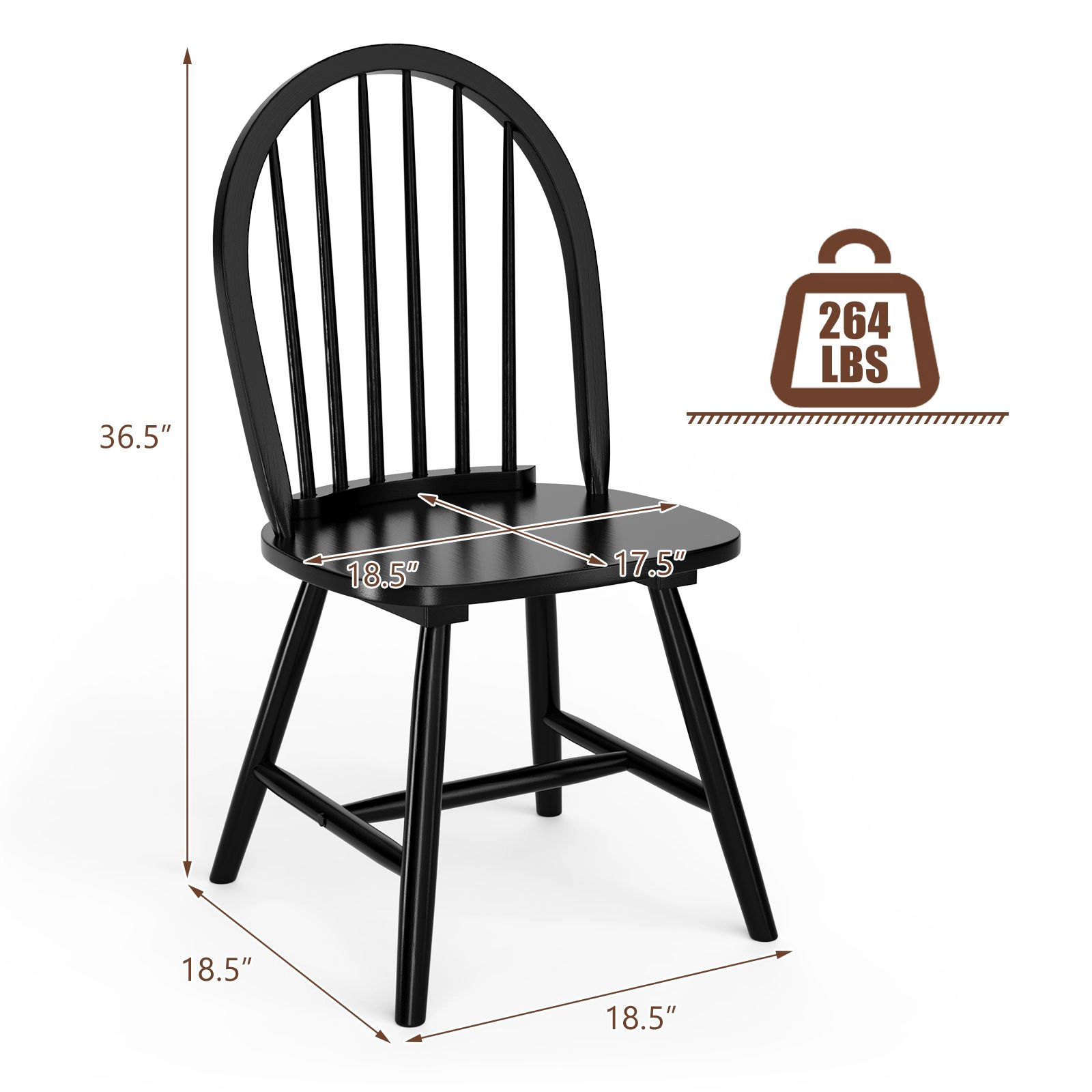 SlickBlue Wooden Dining Chairs, Curved Spindle Back, Solid Wood Legs, 2 Pack