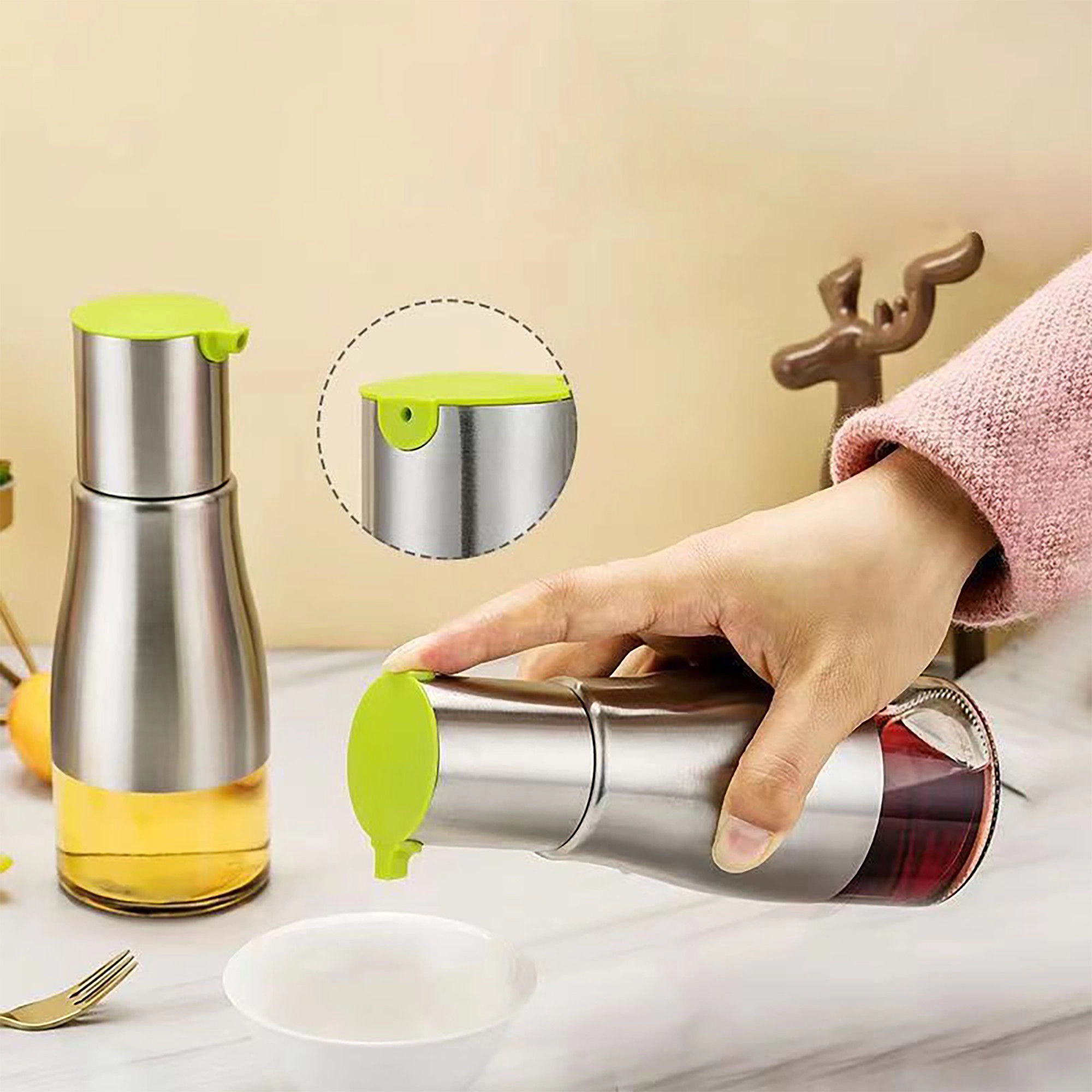 Alilang Women Glass Oil Dispenser Bottle with Stainless Steel Pour Spout