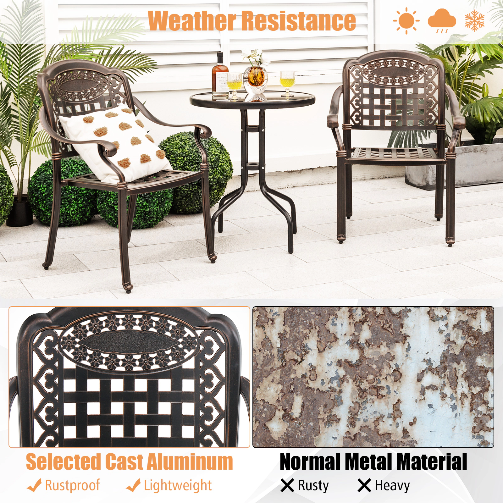 LJG Set of 2 Cast Aluminum Patio Chairs with Armrests