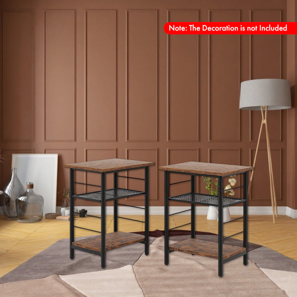Hivvago Set of Two 3-Tier Accent Tables with Metal Frame and Integrated Storage Shelves