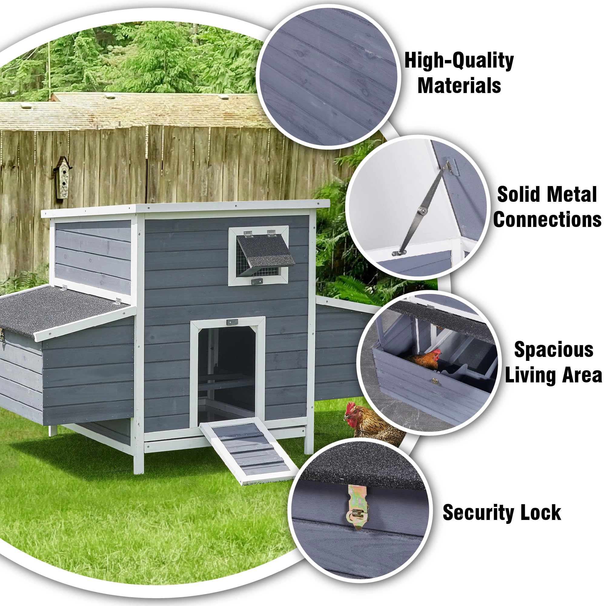 143x87.63x86.36cm Wooden 563 Chicken Coop, Outdoor Poultry Rabbit Cage with Complete Hardware, Gray