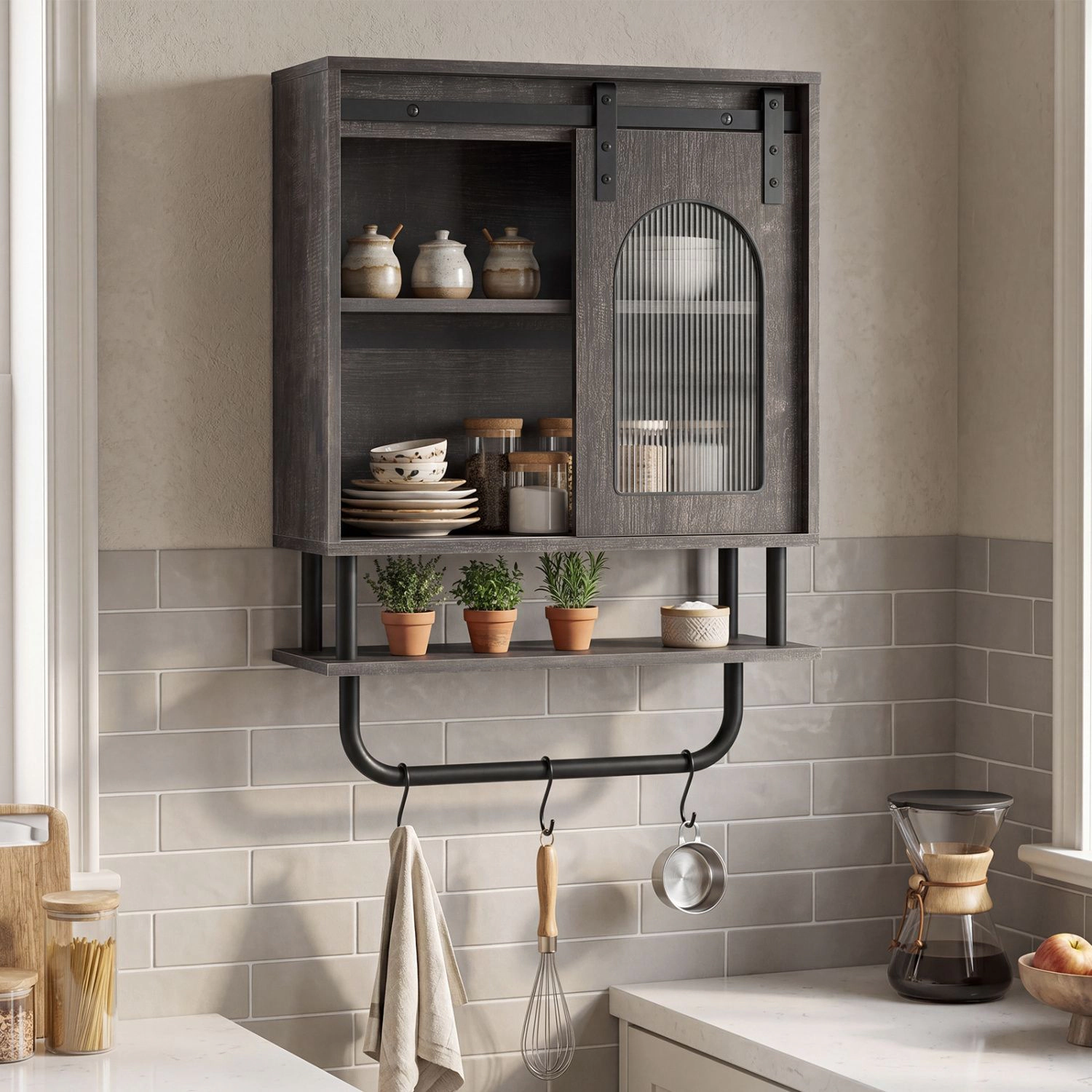 SlickBlue 3-Tier Wall Storage Cabinet with Hooks for Bathroom Entryway