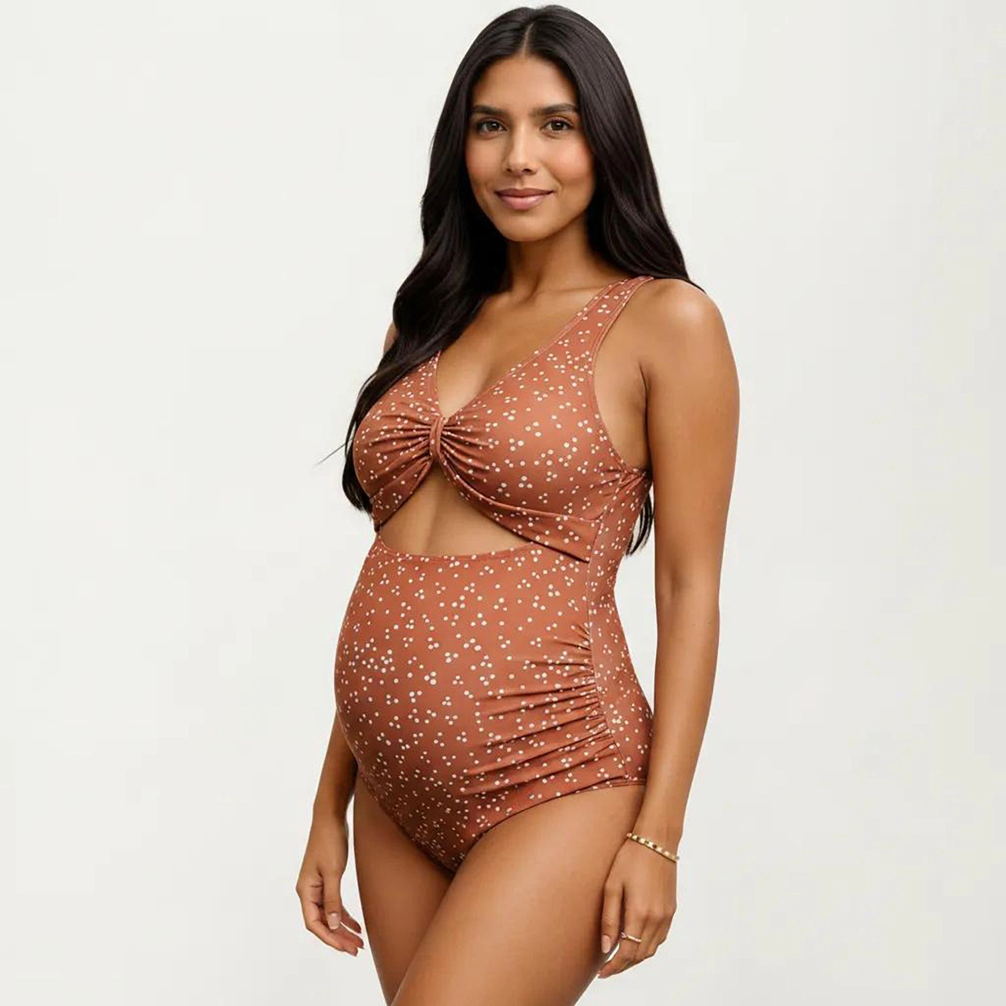 Anna-Kaci Women Polka Dot Cutout Maternity Swimsuit - Knot Front Detail