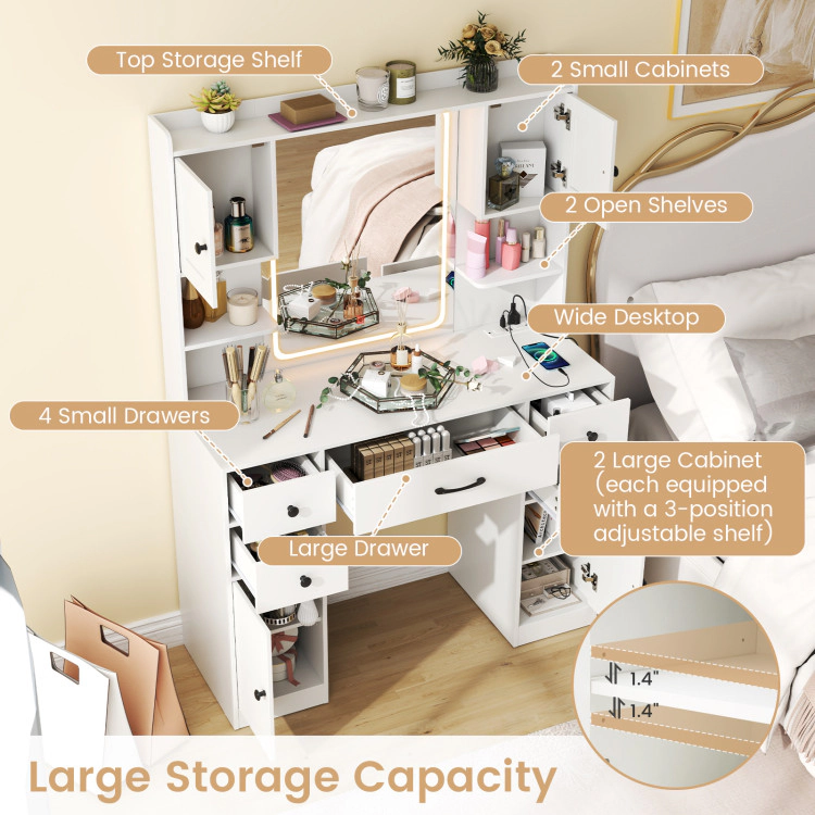 Hivvago Makeup Vanity Desk With Lighted Mirror And Charging Station